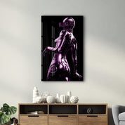 Steel Robot Girl in Purple | Designer's Collection Glass Wall Art - Artdesigna