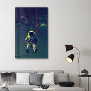 Astronaut on Swing - Designers Collection Glass Wall Art - Artdesigna