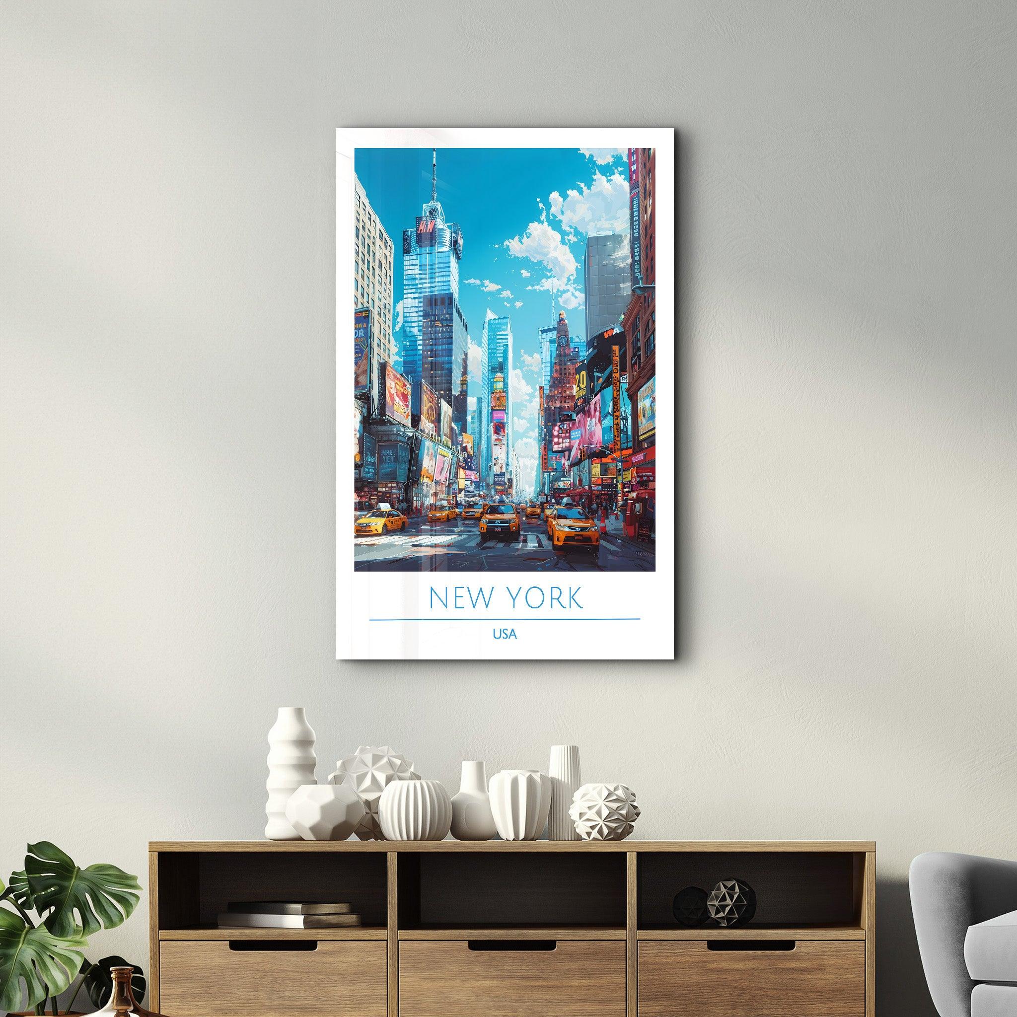 New York USA 3-Travel Posters | Glass Wall Art - Artdesigna