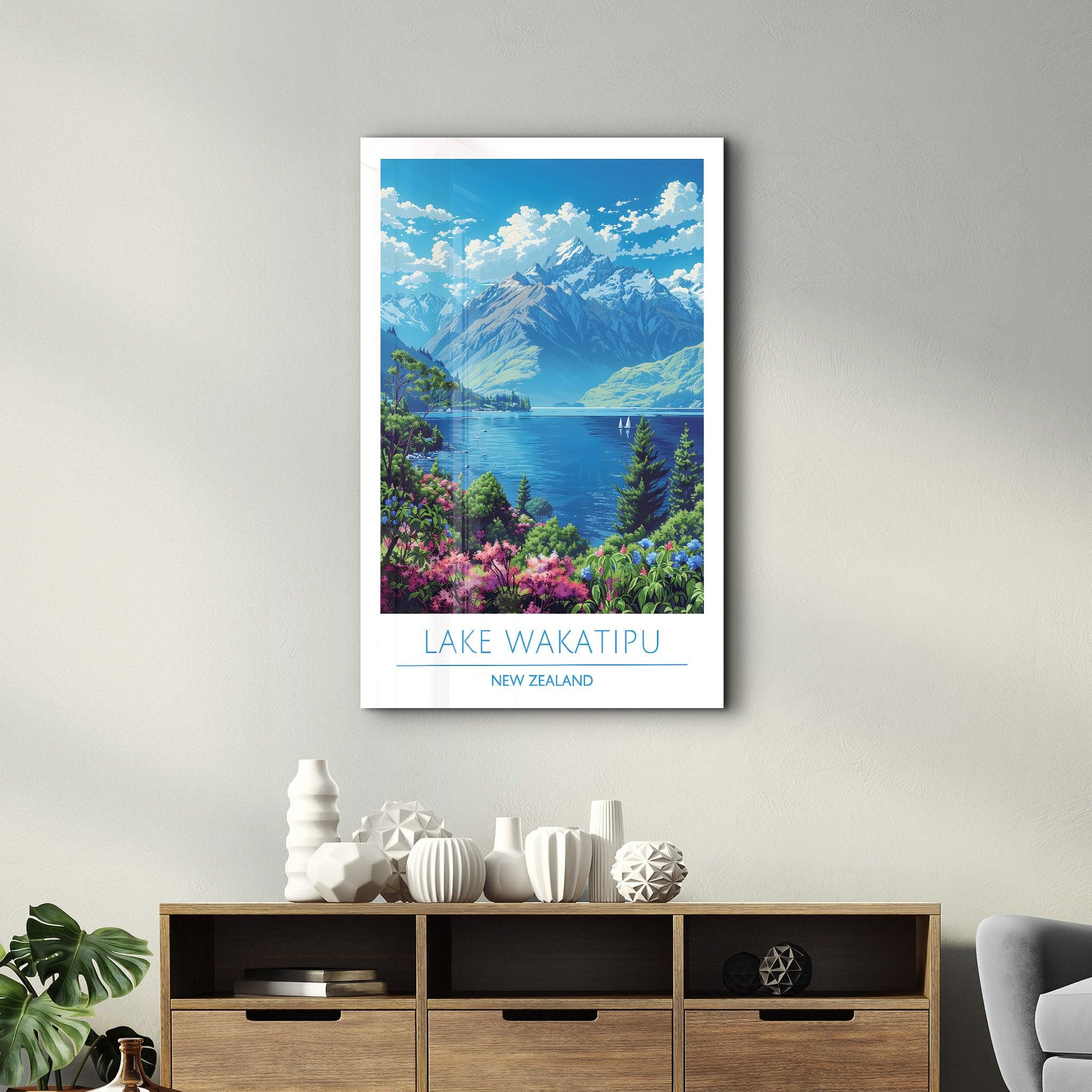 Lake Wakatipu New Zealand-Travel Posters | Glass Wall Art - Artdesigna