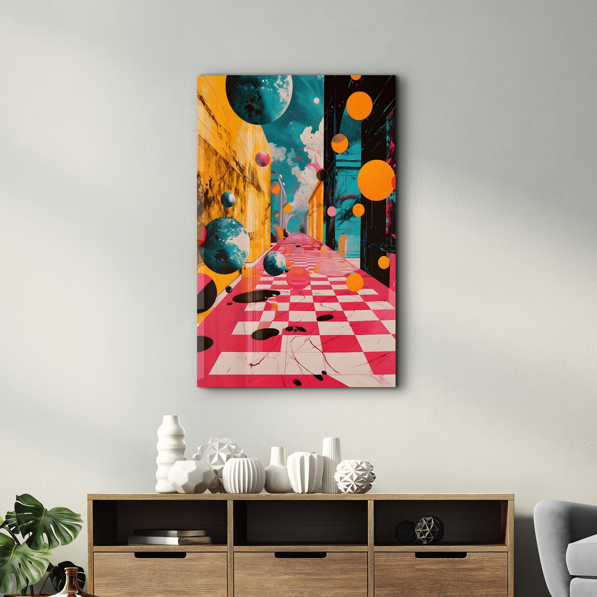 Chaos of Planets Abstract - Glass Wall Art - Artdesigna