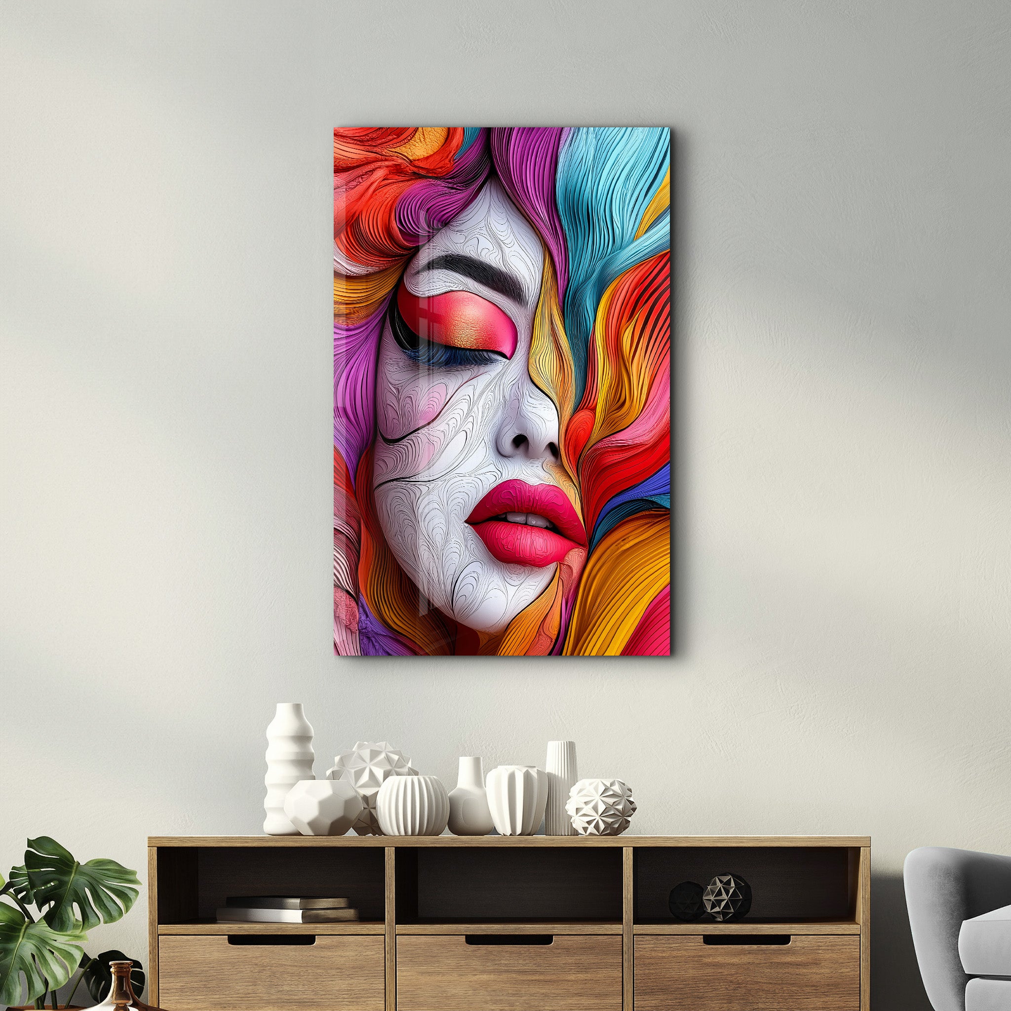 Abstract Whirls and Portrait | Glass Wall Art