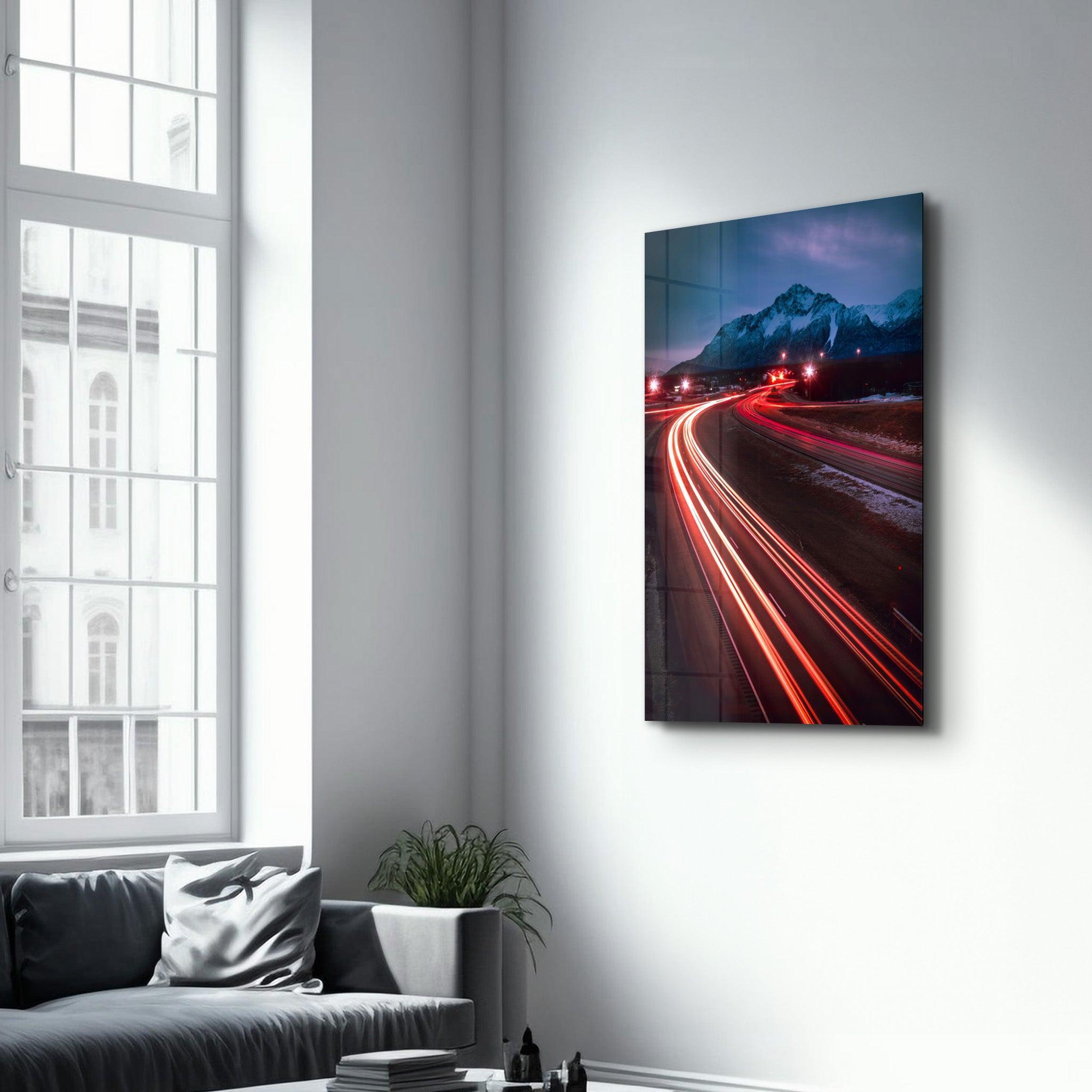 Road and Mountains | Glass Wall Art - Artdesigna