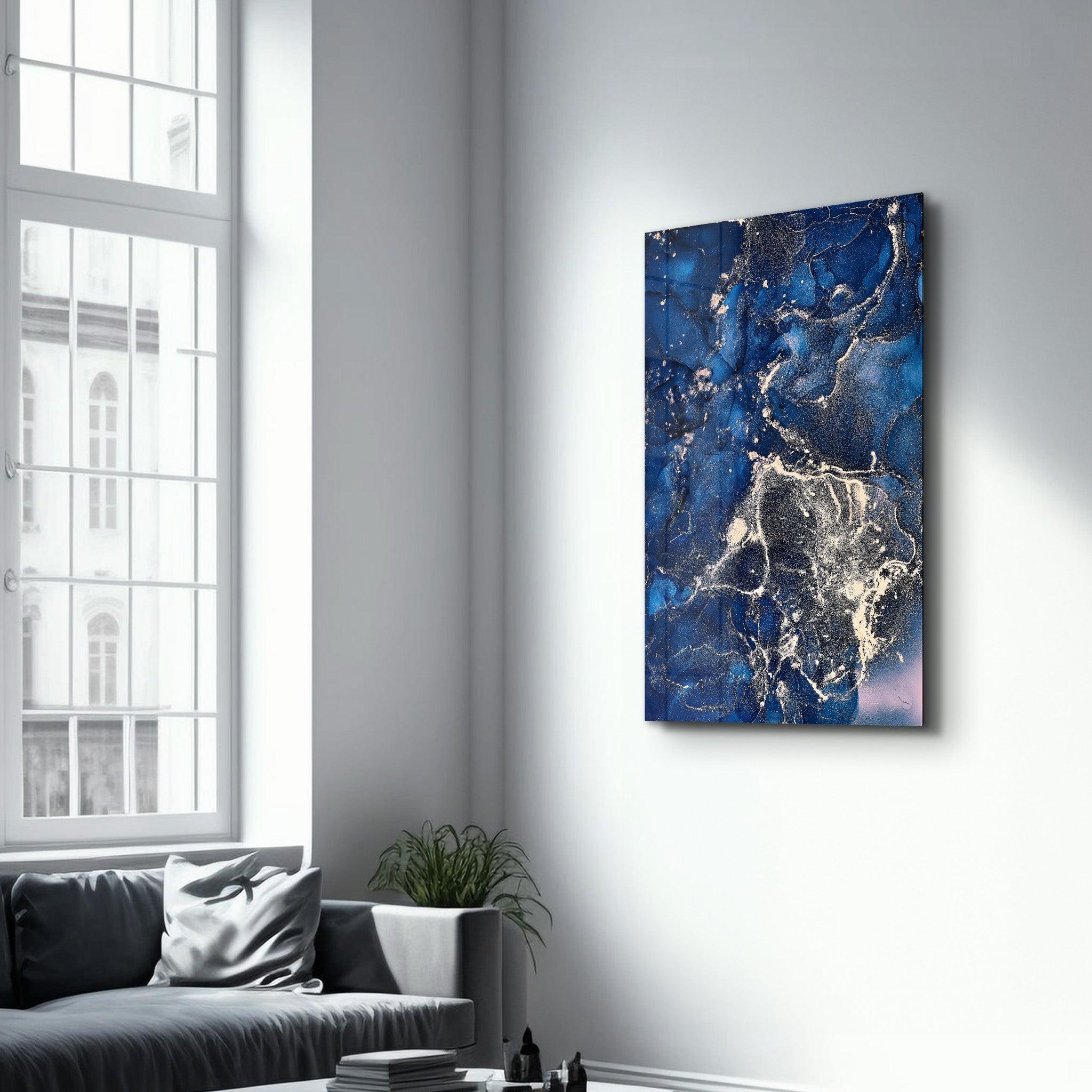 Dark Blue Wave Pattern | Glass Wall Art - Artdesigna