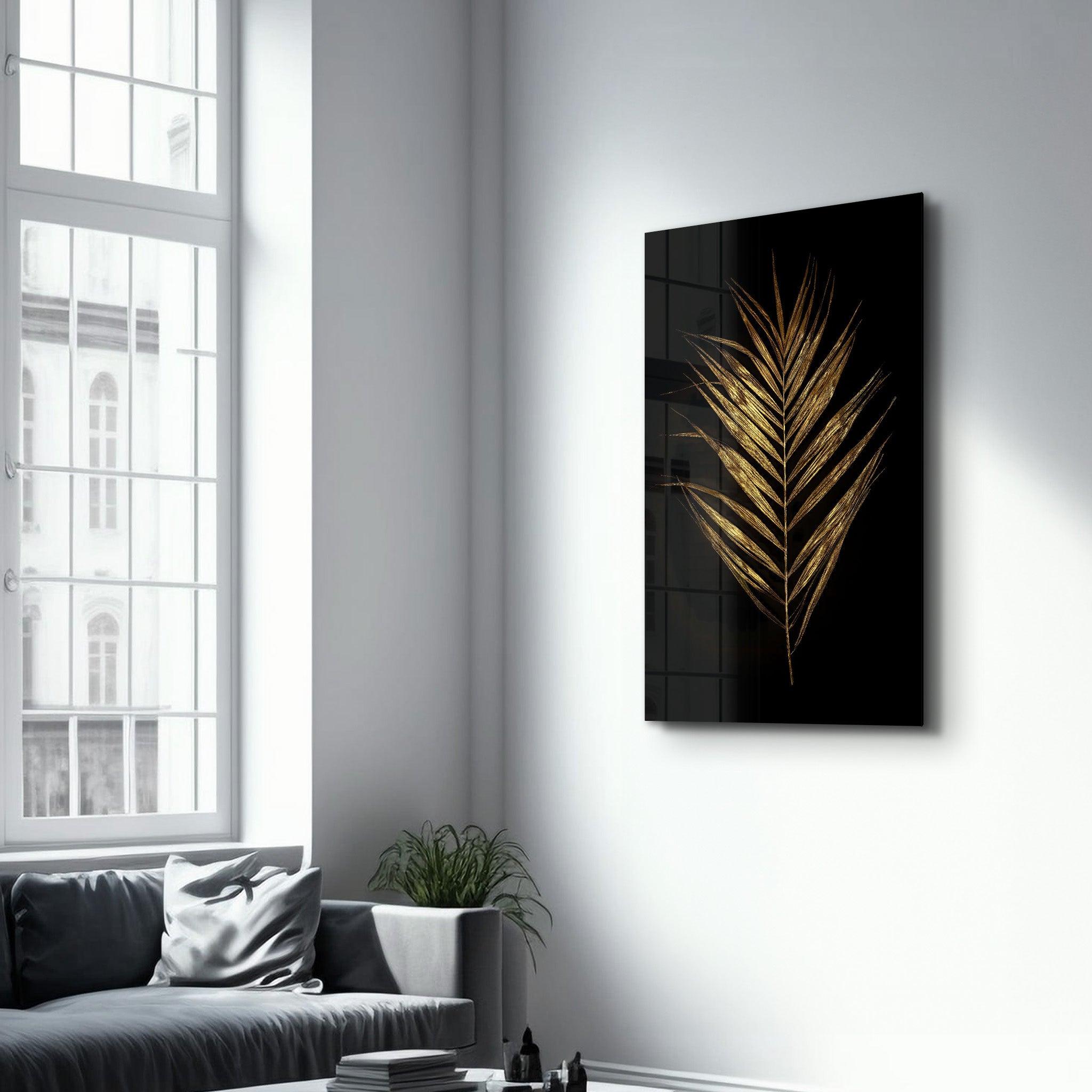 Golden Leaves | Glass Wall Art - Artdesigna