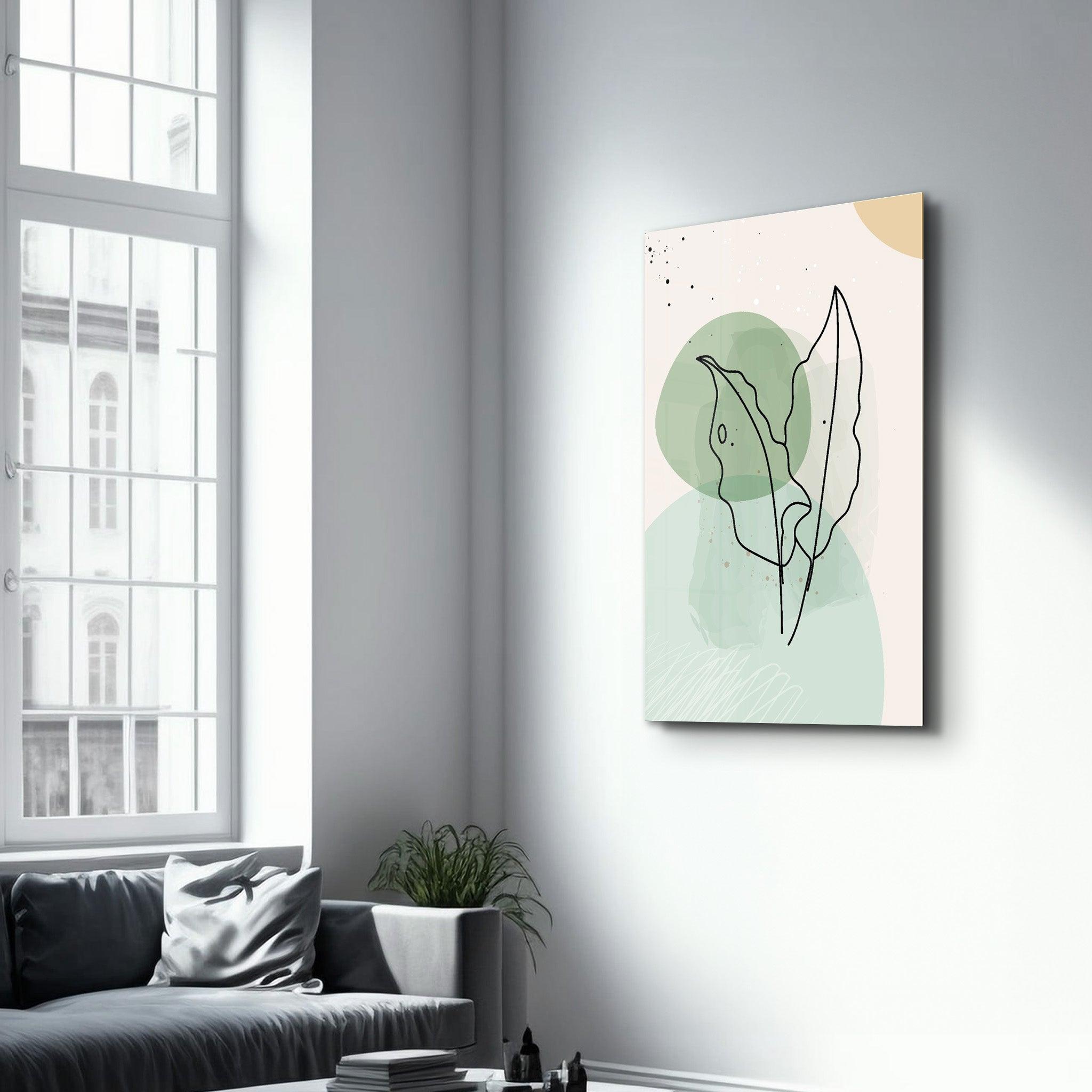 Abstract Shapes and Leaves V1 | Glass Wall Art - Artdesigna