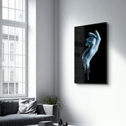 Blue Hand | Glass Wall Art - Artdesigna