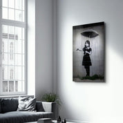 Banksy - Girl with an umbrella | Glass Wall Art - Artdesigna