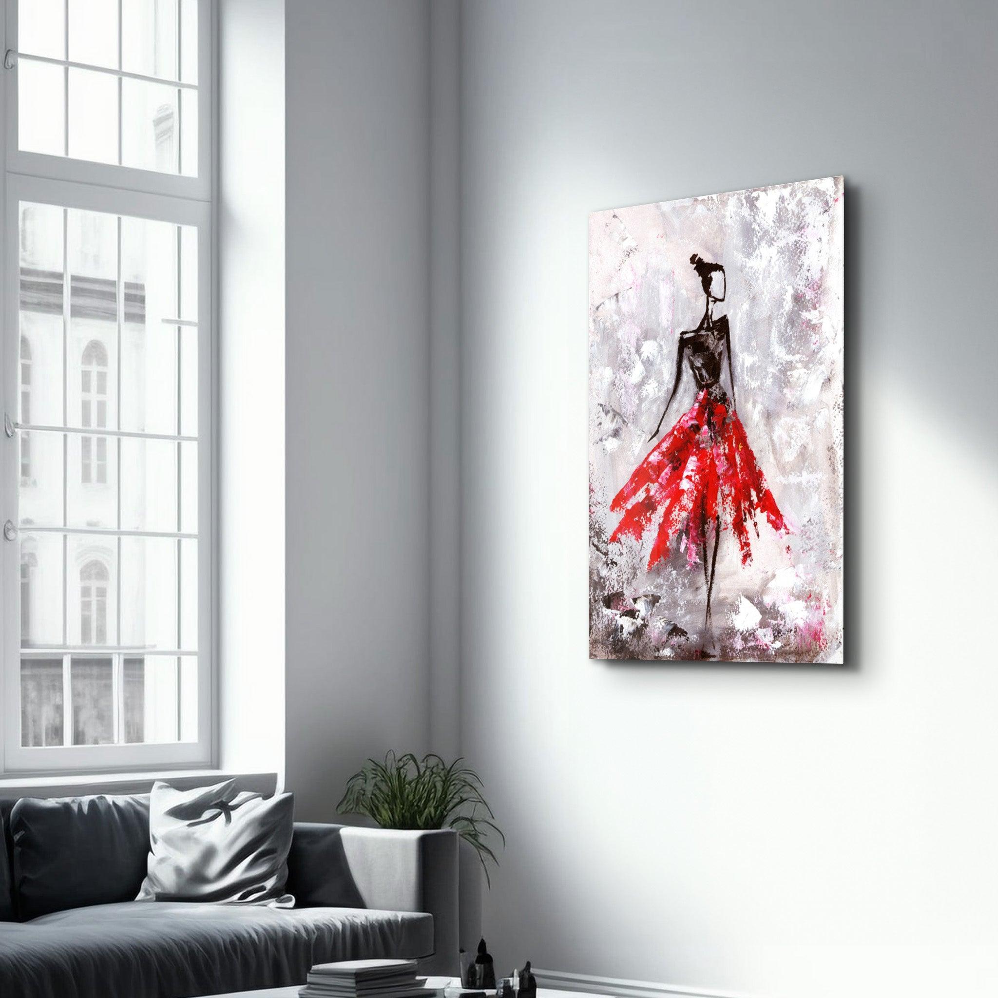 Ballerina (Red) | Glass Wall Art - Artdesigna