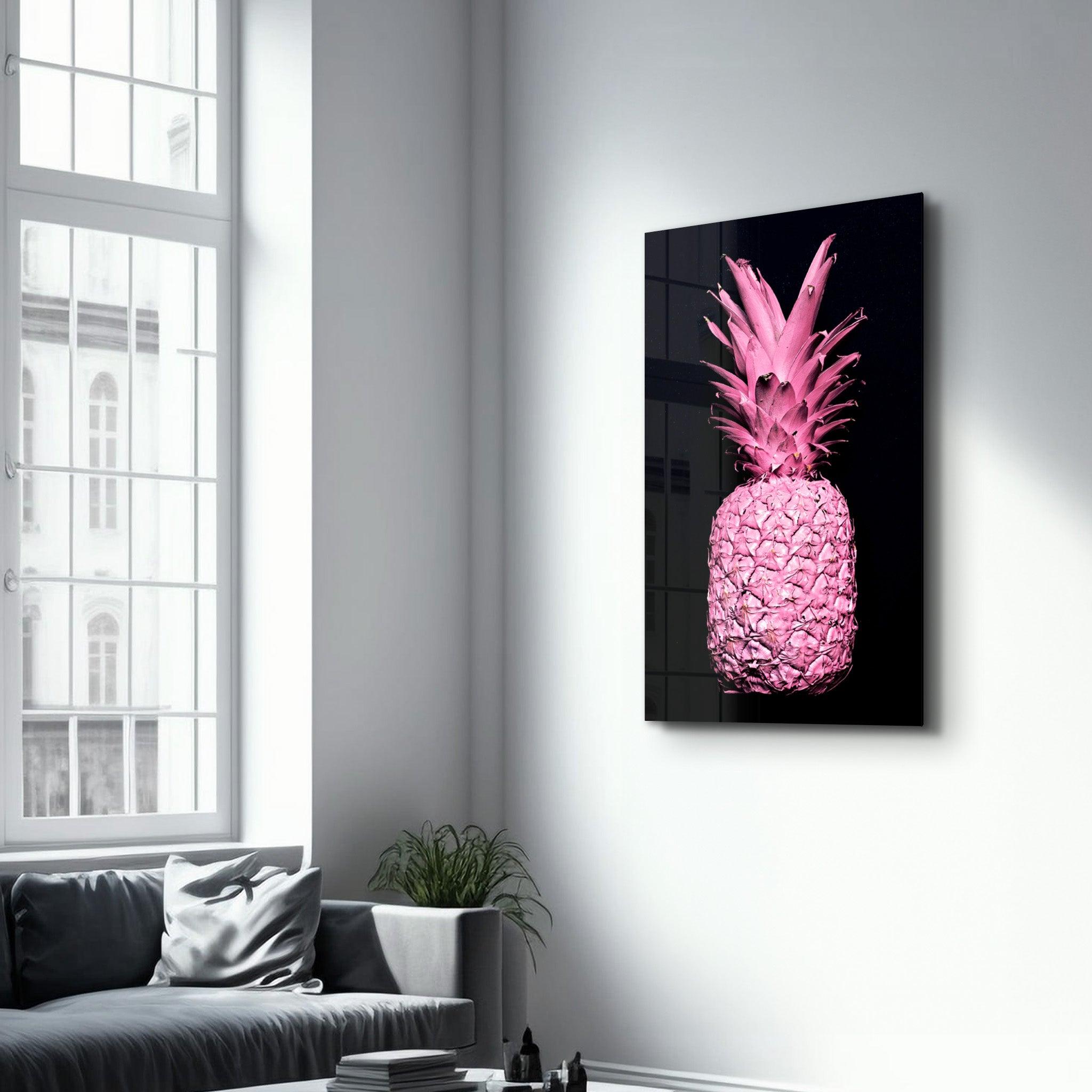 Pink Pineapple V2 | Glass Wall Art - Artdesigna