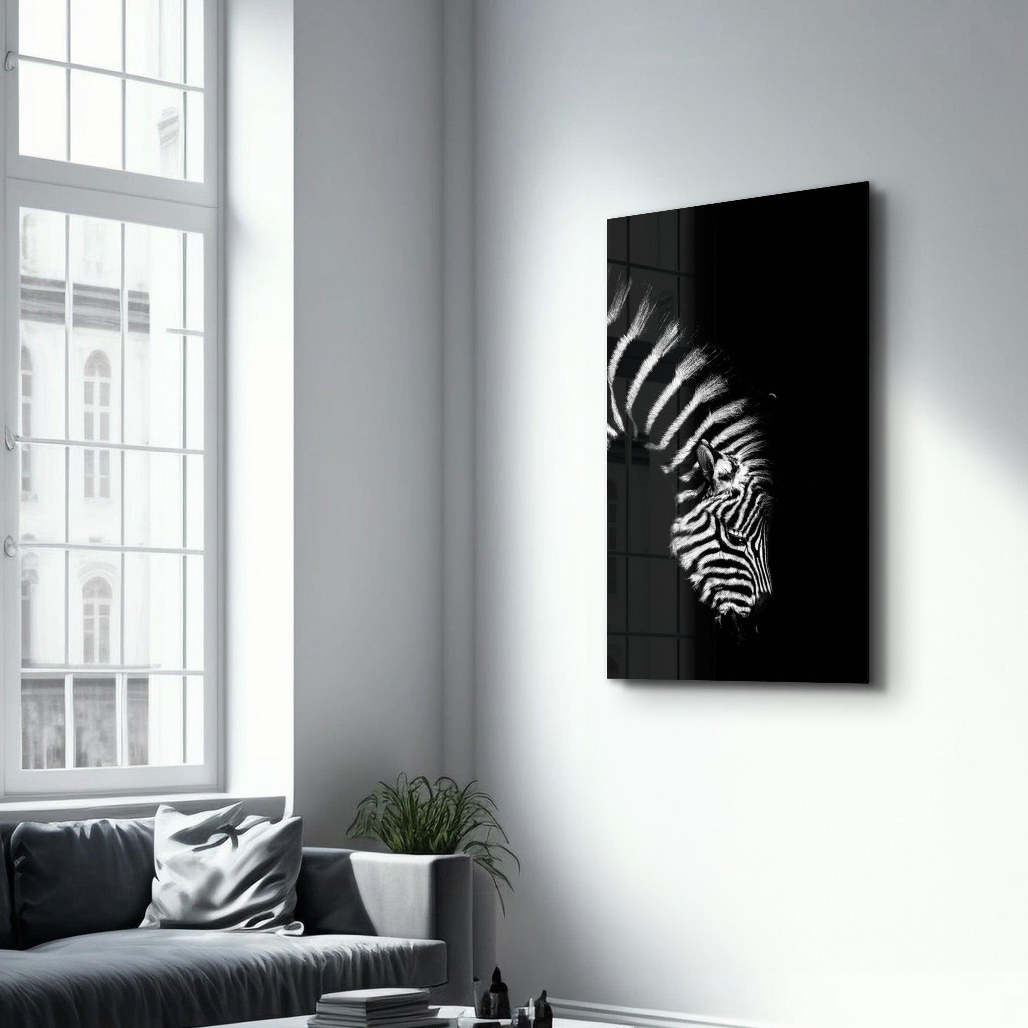 Young Zebra | Glass Wall Art - Artdesigna