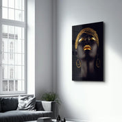 Golden Lips Woman Portrait V2 | Glass Wall Art - Artdesigna