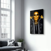 Golden Face and Fingers | Glass Wall Art - Artdesigna