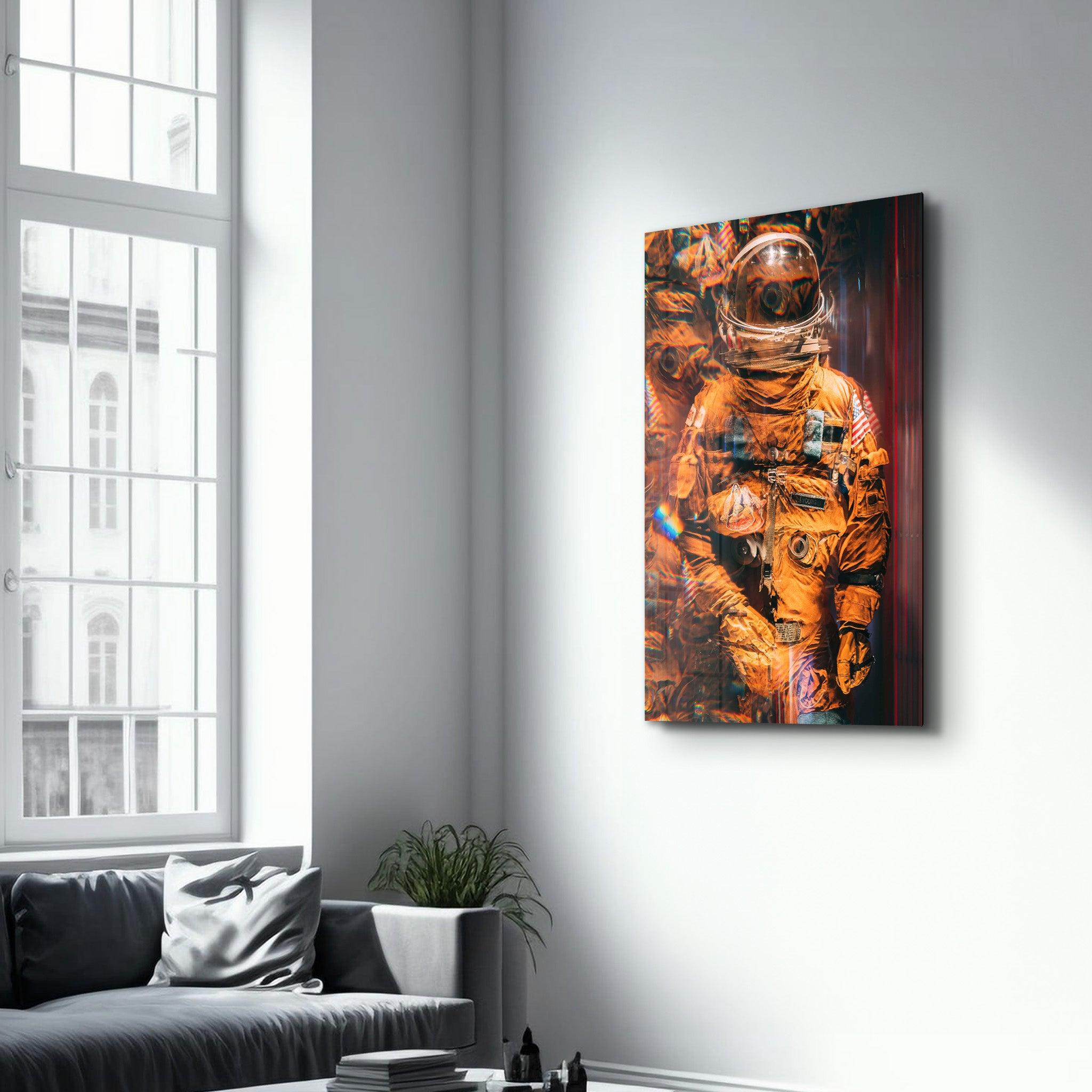 Blurry Astronaut | Designer's Collection Glass Wall Art - Artdesigna