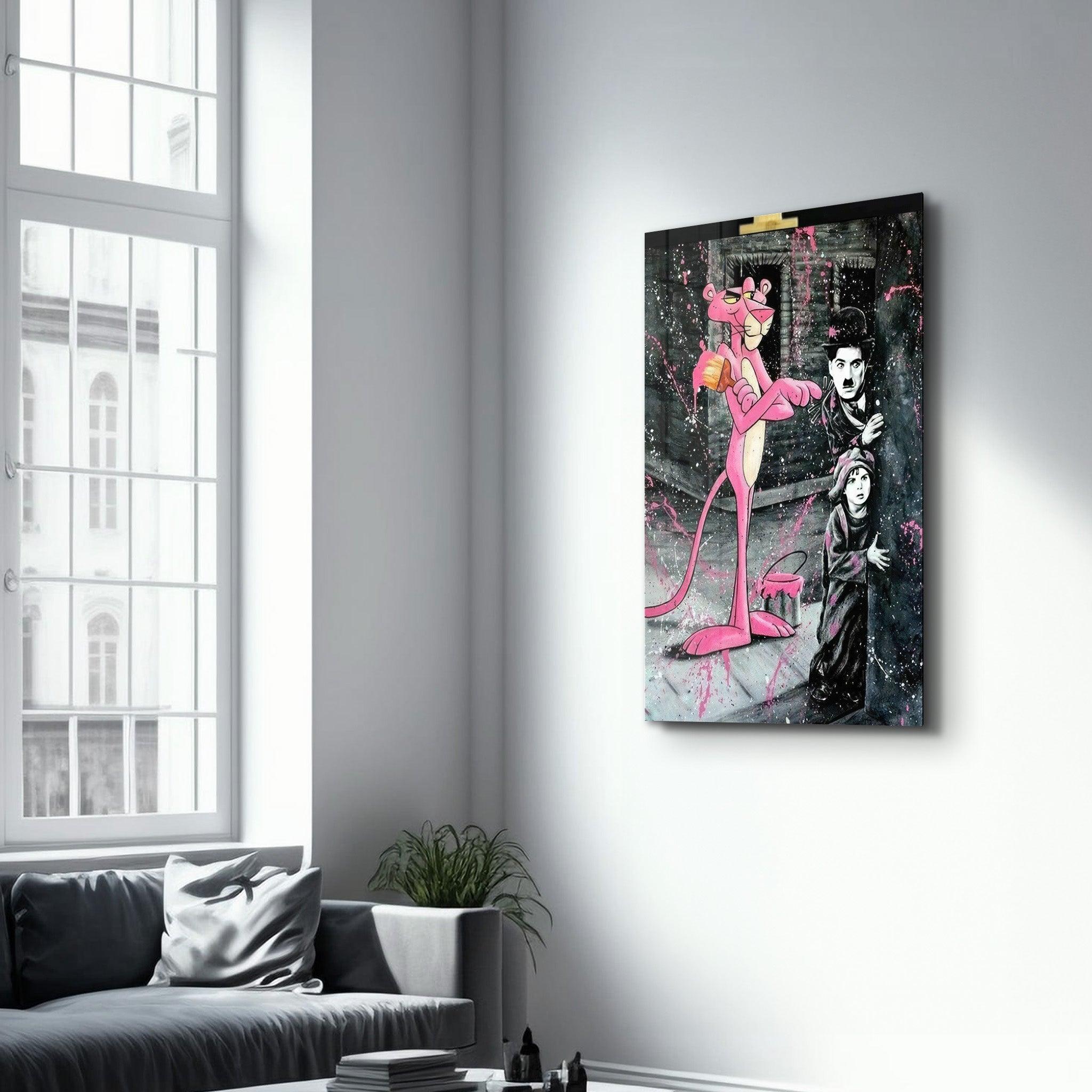 Pink Panther & Charlie | Designer's Collection Glass Wall Art - Artdesigna