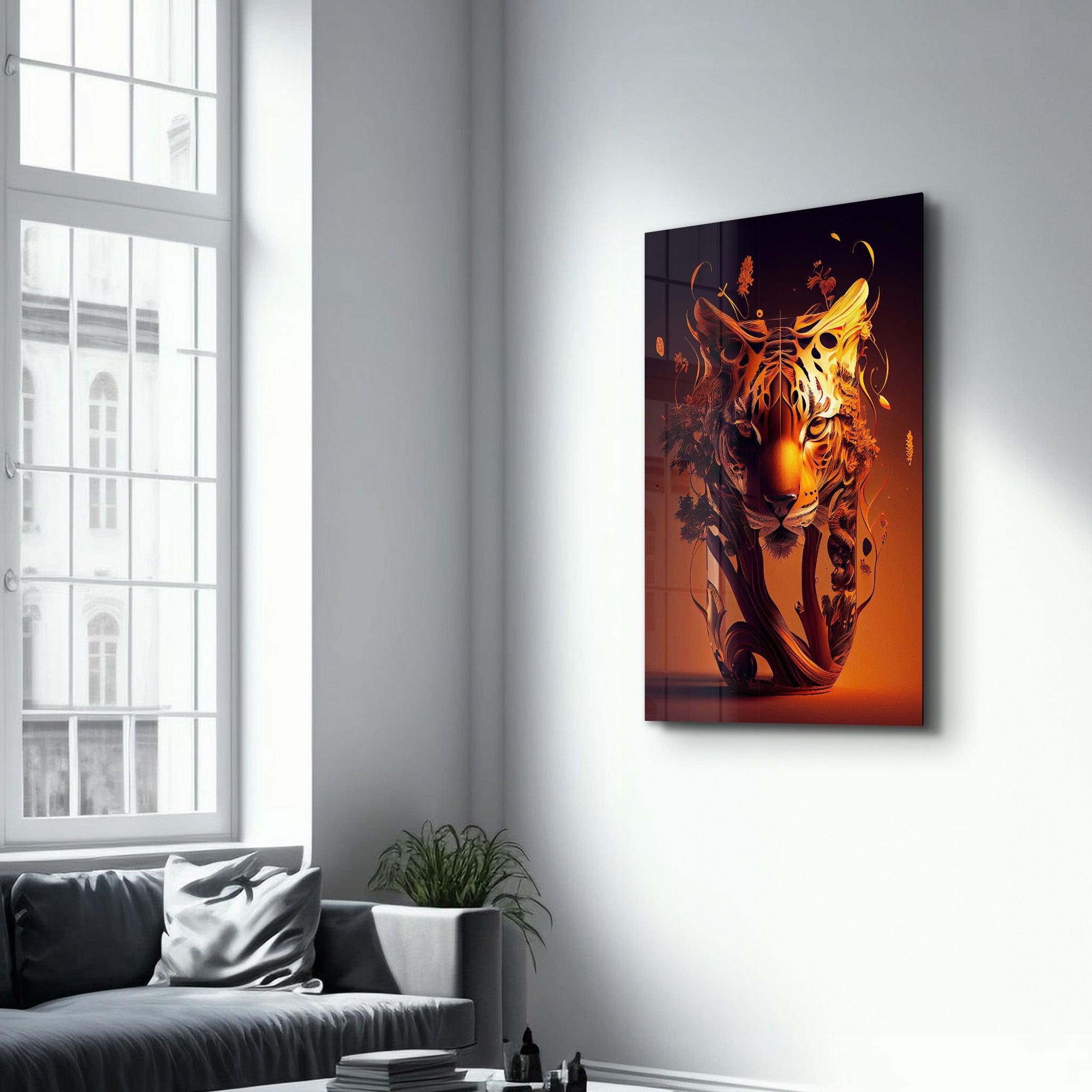 Tiger Vase | Secret World Collection Glass Wall Art - Artdesigna