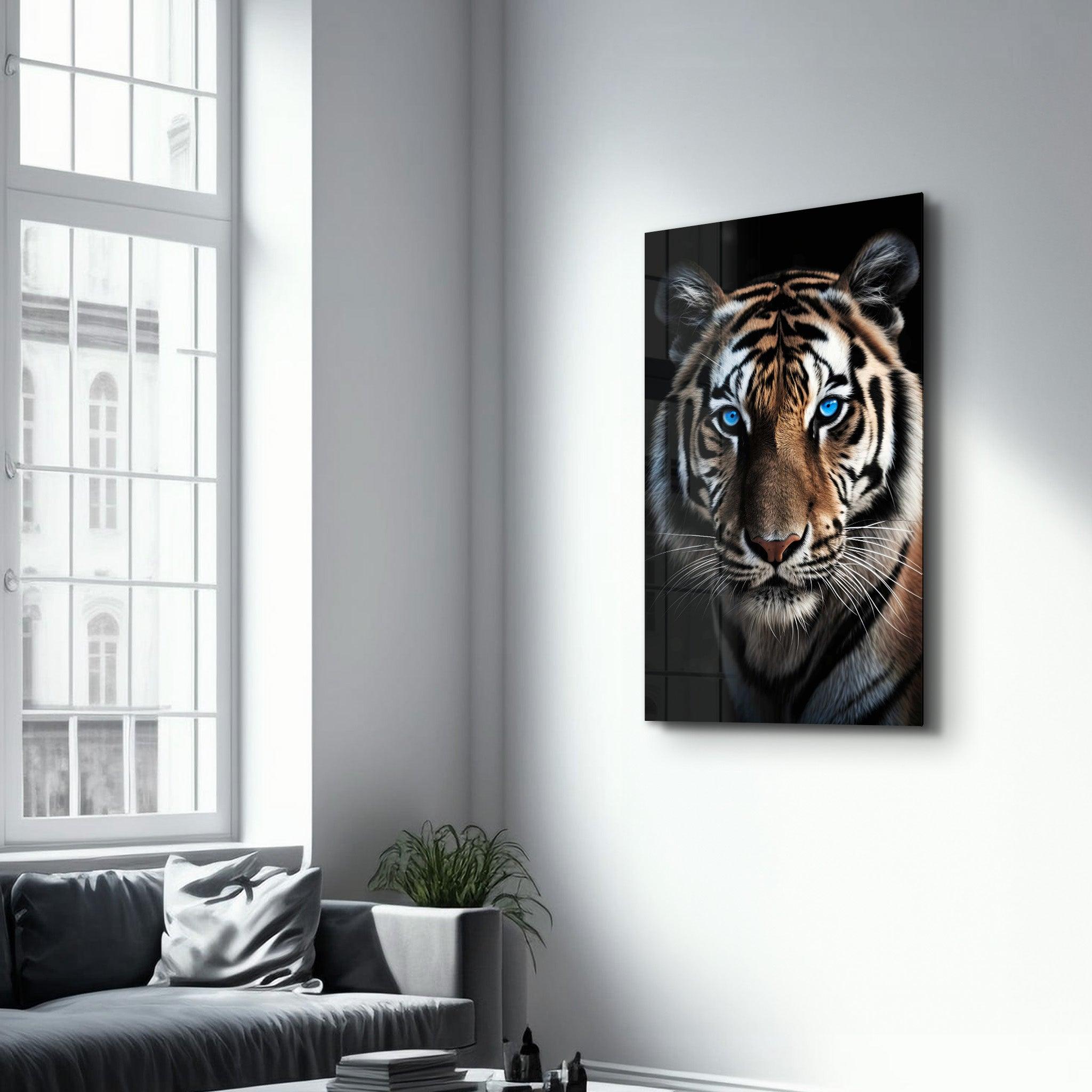 Blue Eyes - Tiger | Designers Collection Glass Wall Art - Artdesigna