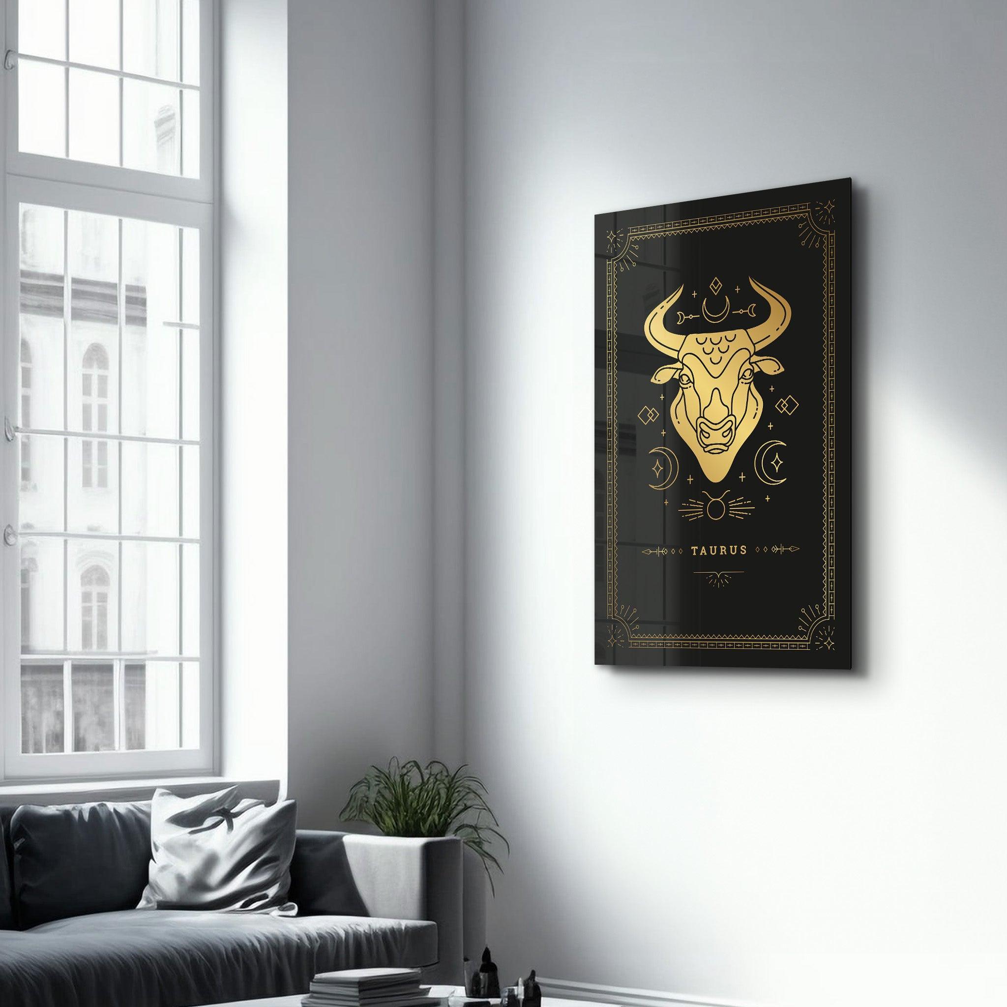 TAURUS | Black Zodiac Collection Glass Wall Art - Artdesigna