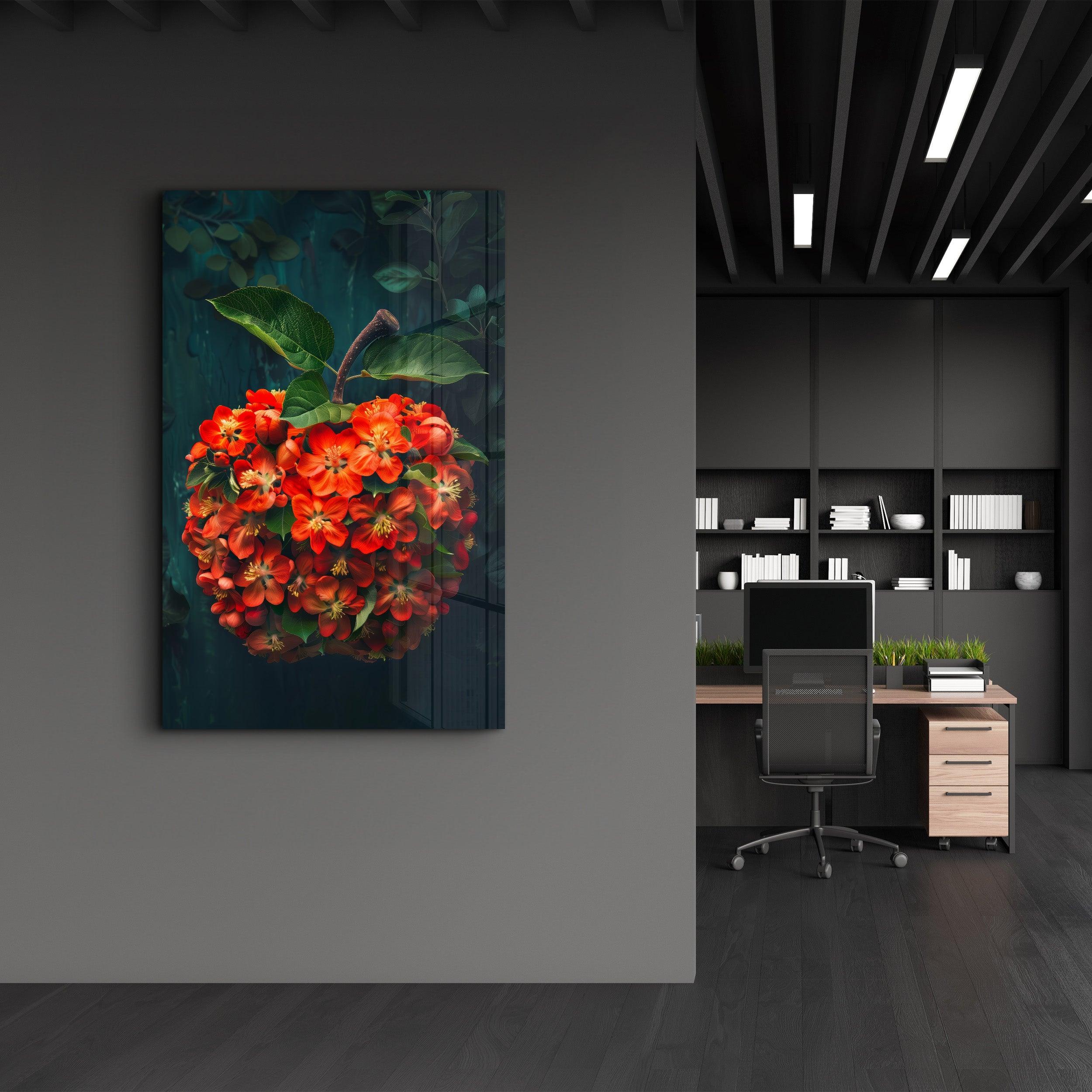 Apple Flowers - Contemporary Glass Wall Art - Artdesigna