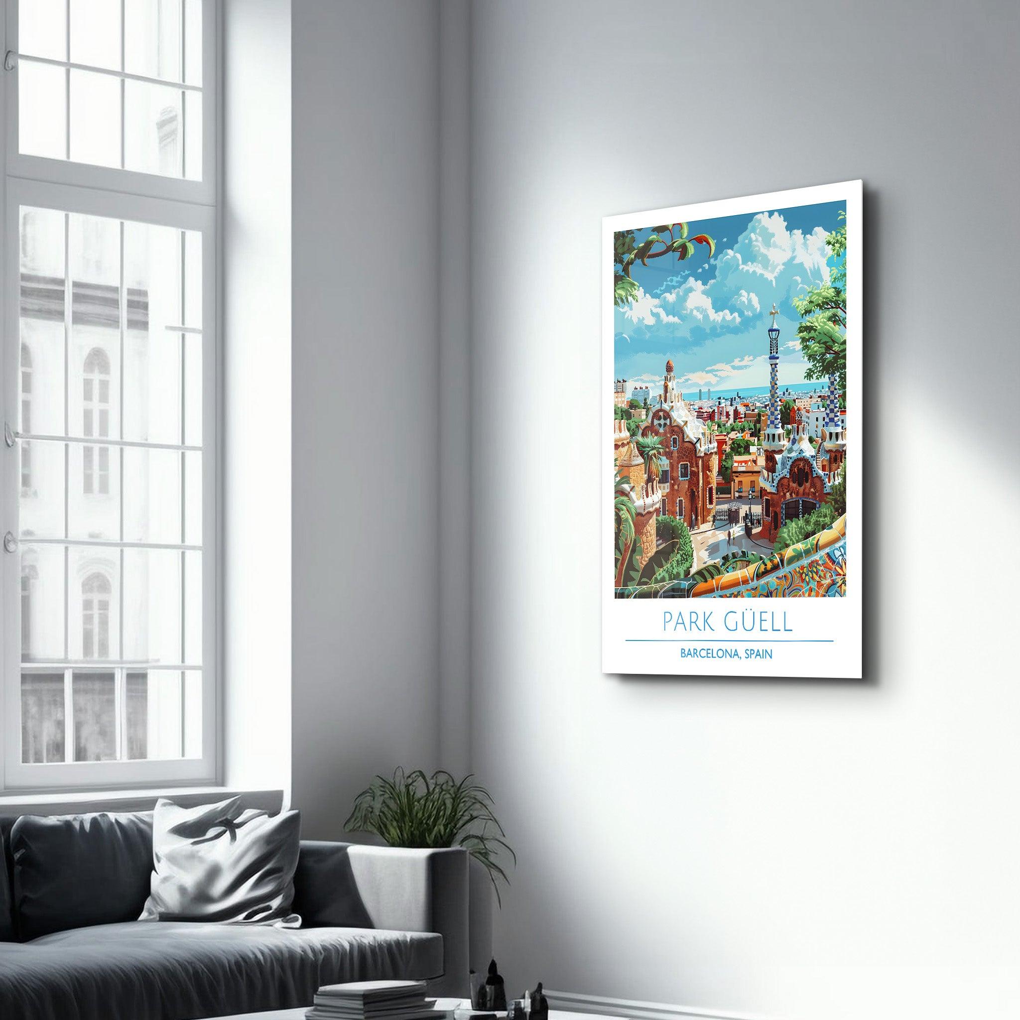 Park Guell 3-Barcelona Spain-Travel Posters | Glass Wall Art - Artdesigna