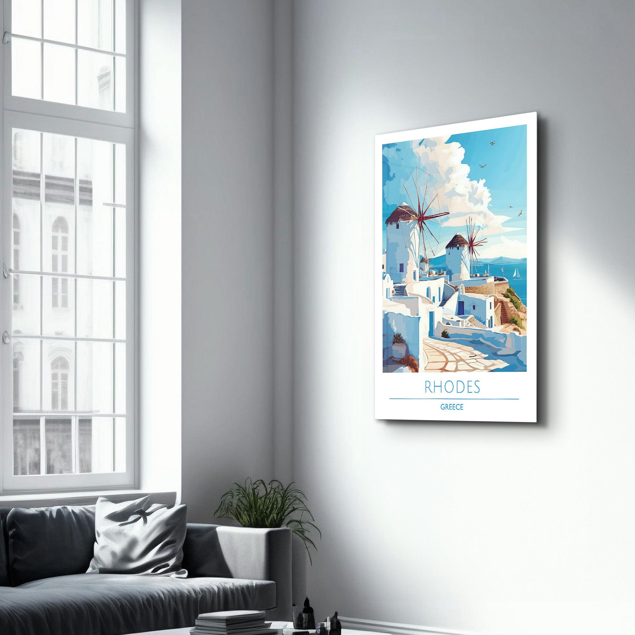 Rhodes Greece 2-Travel Posters | Glass Wall Art - Artdesigna