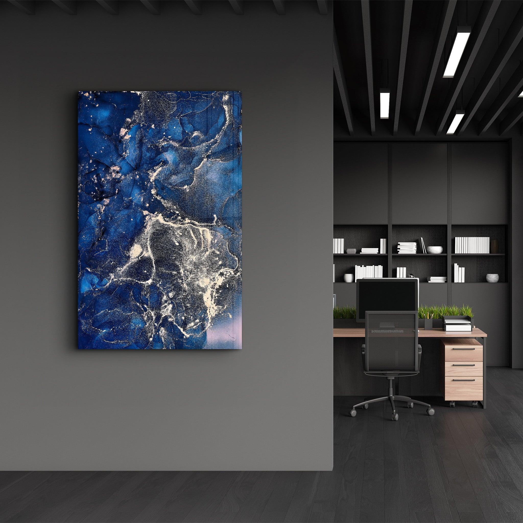 Dark Blue Wave Pattern | Glass Wall Art - Artdesigna