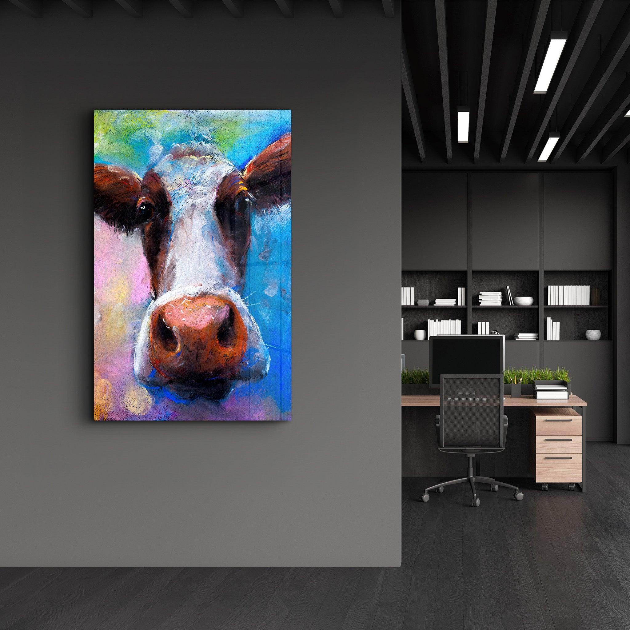 Cow Smiling | Glass Wall Art - Artdesigna