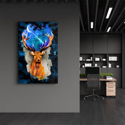 Deer & Moon | Glass Wall Art - Artdesigna