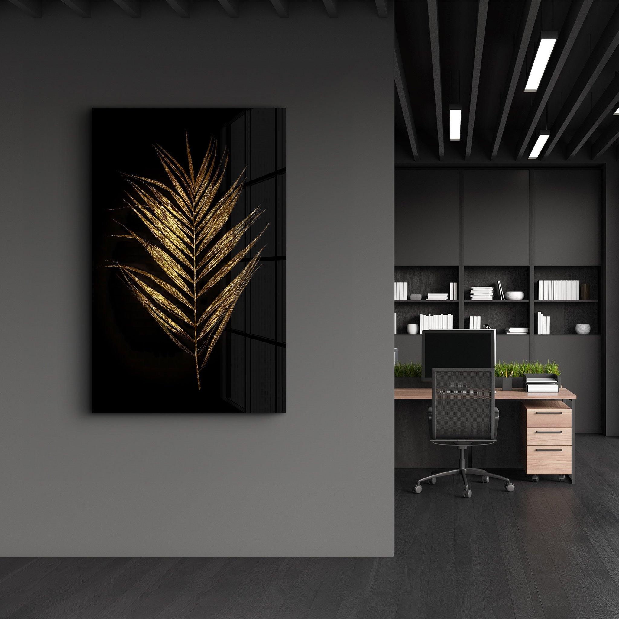 Golden Leaves | Glass Wall Art - Artdesigna