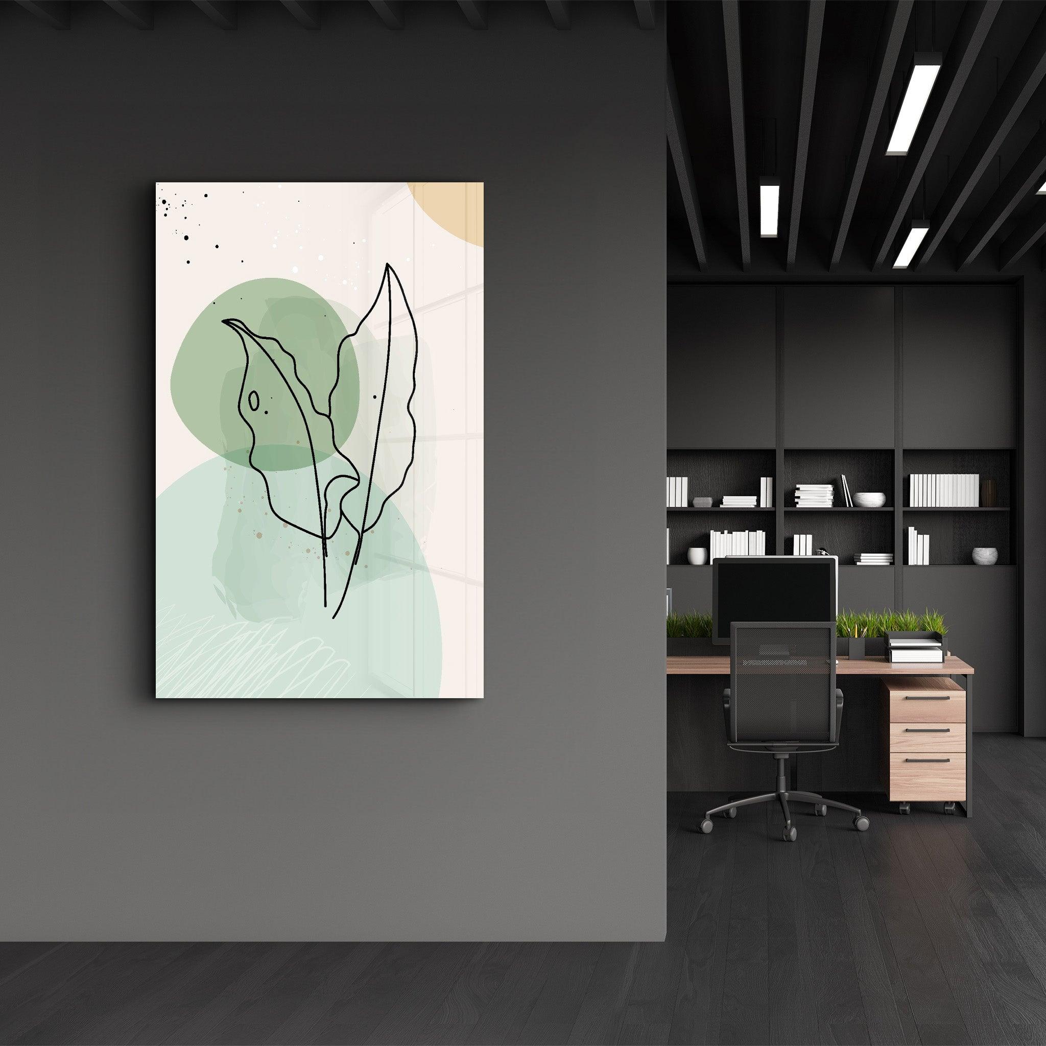 Abstract Shapes and Leaves V1 | Glass Wall Art - Artdesigna