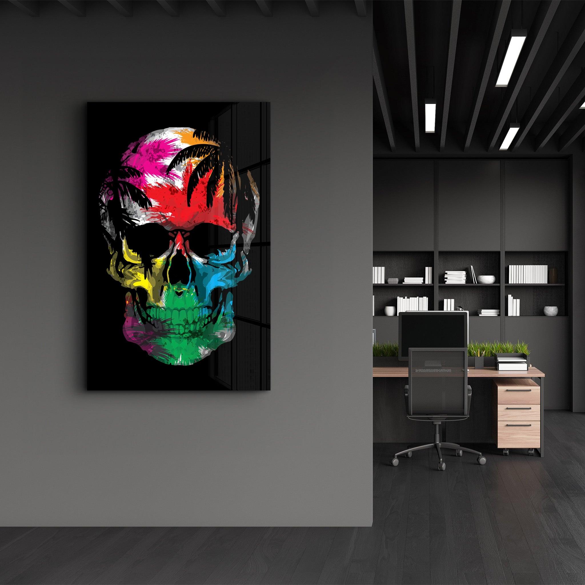 The Palm Skull | Glass Wall Art - Artdesigna