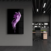 Pink Hand | Glass Wall Art - Artdesigna