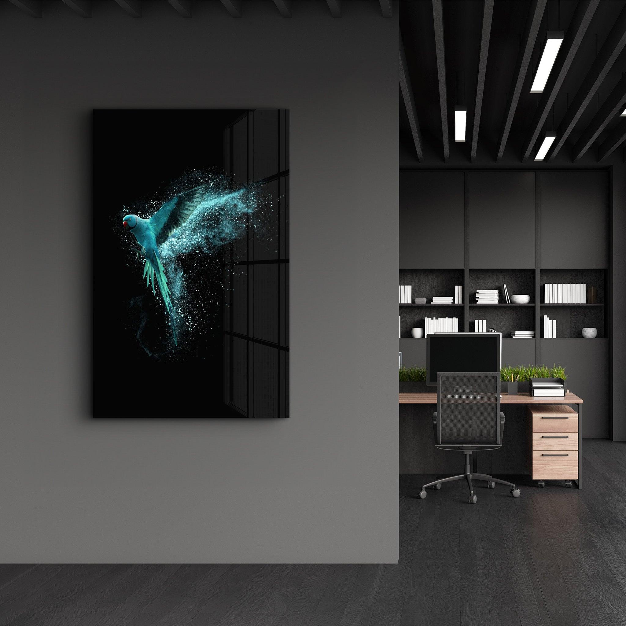 Turquoise Parrot | Glass Wall Art - Artdesigna