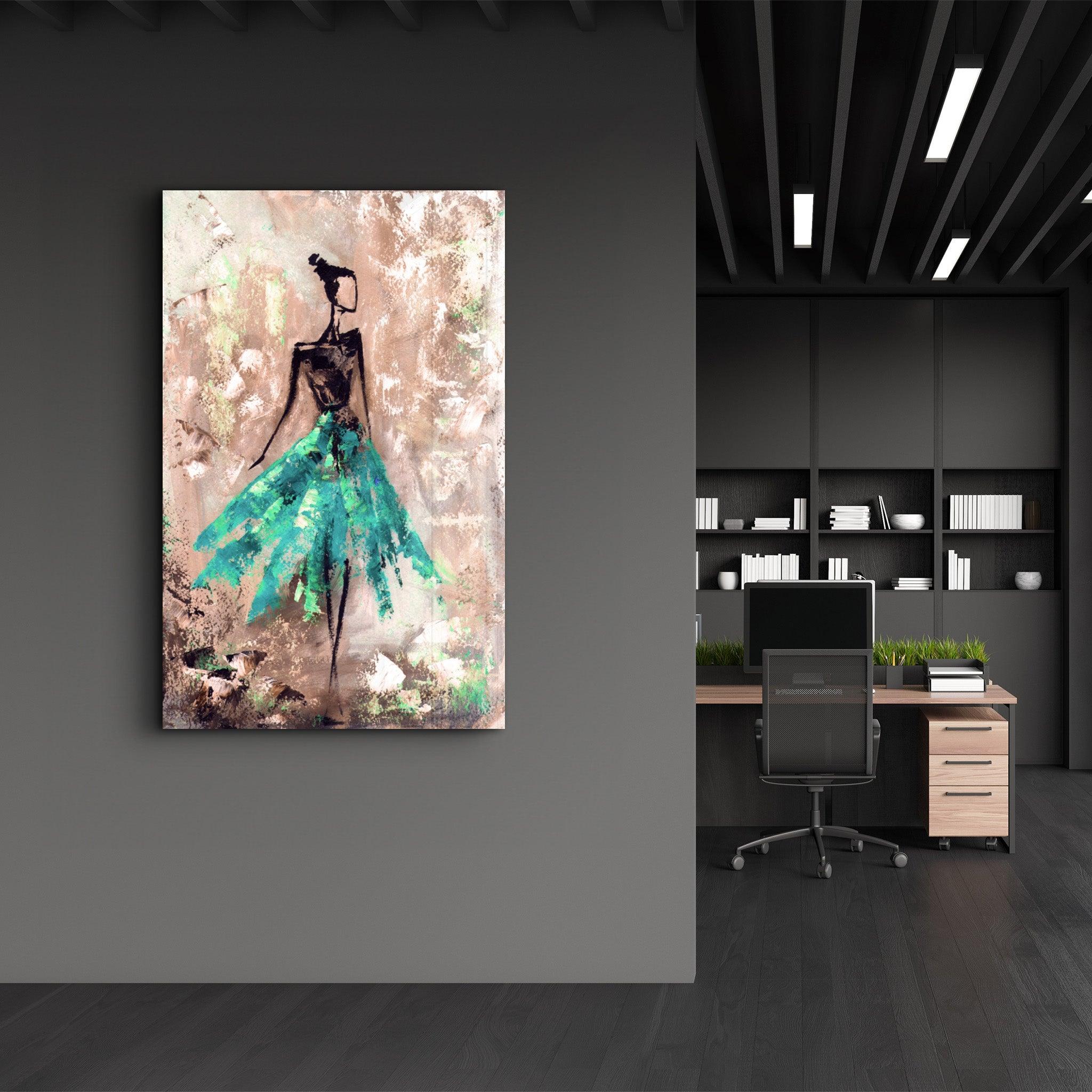 Ballerina (Green) | Glass Wall Art - Artdesigna