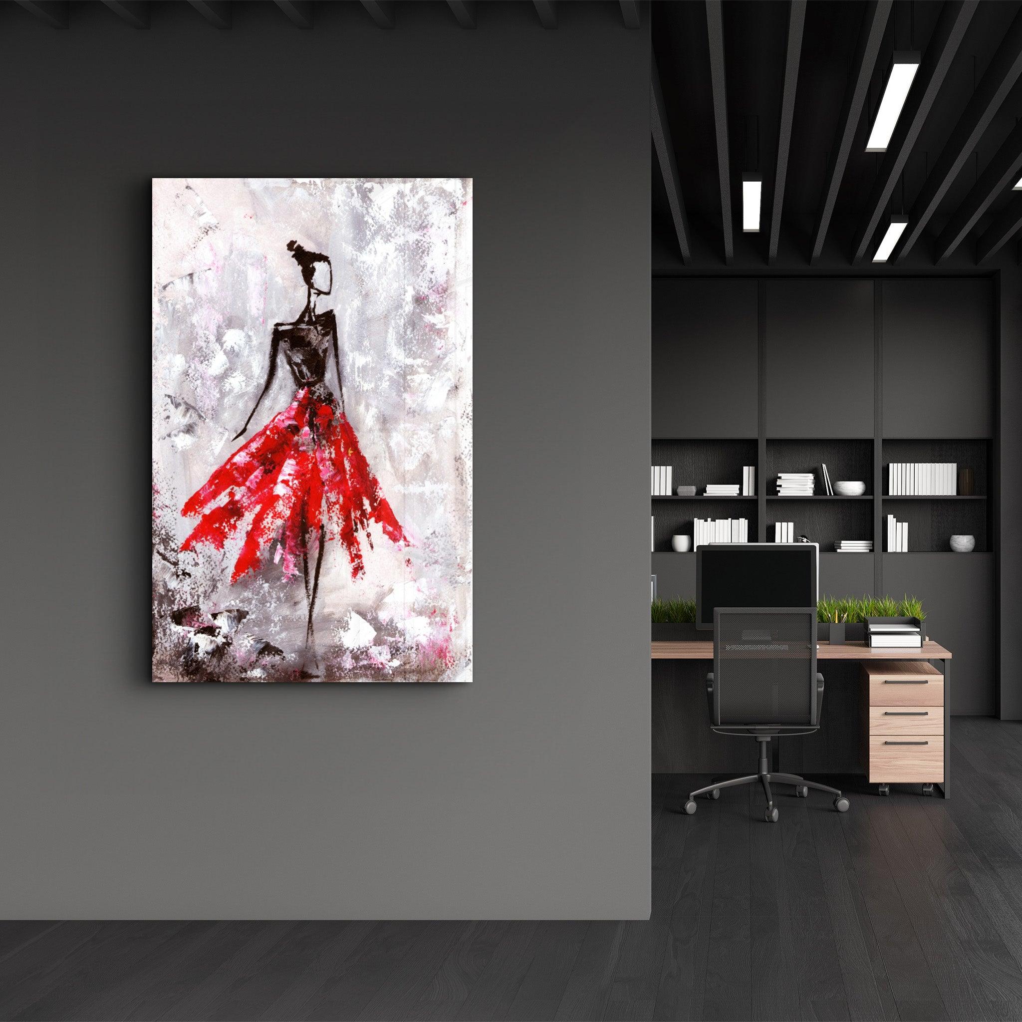 Ballerina (Red) | Glass Wall Art - Artdesigna