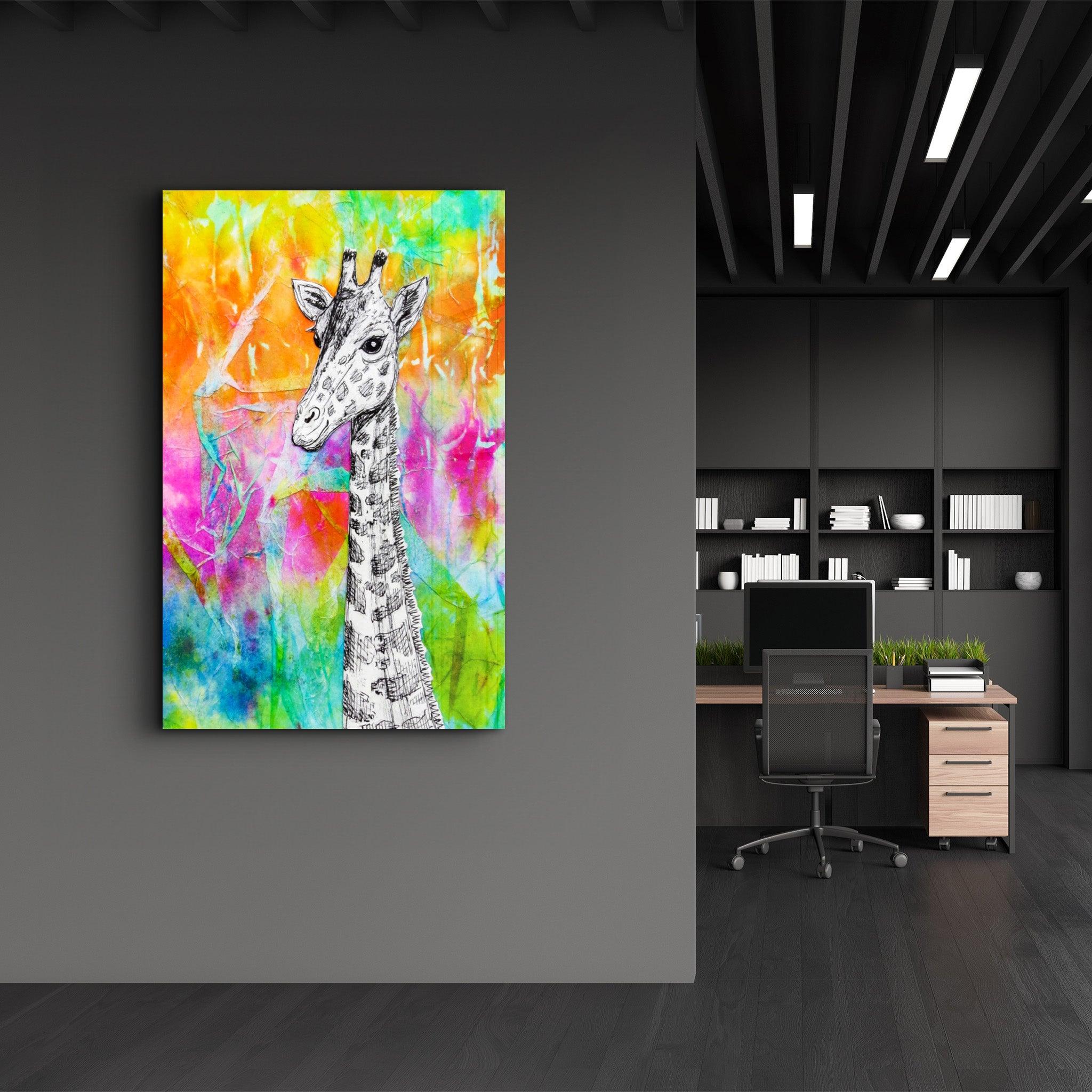 Colorful Giraffe | Glass Wall Art - Artdesigna