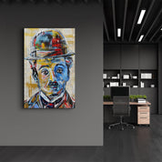 Abstract Chaplin Portrait | Glass Wall Art - Artdesigna