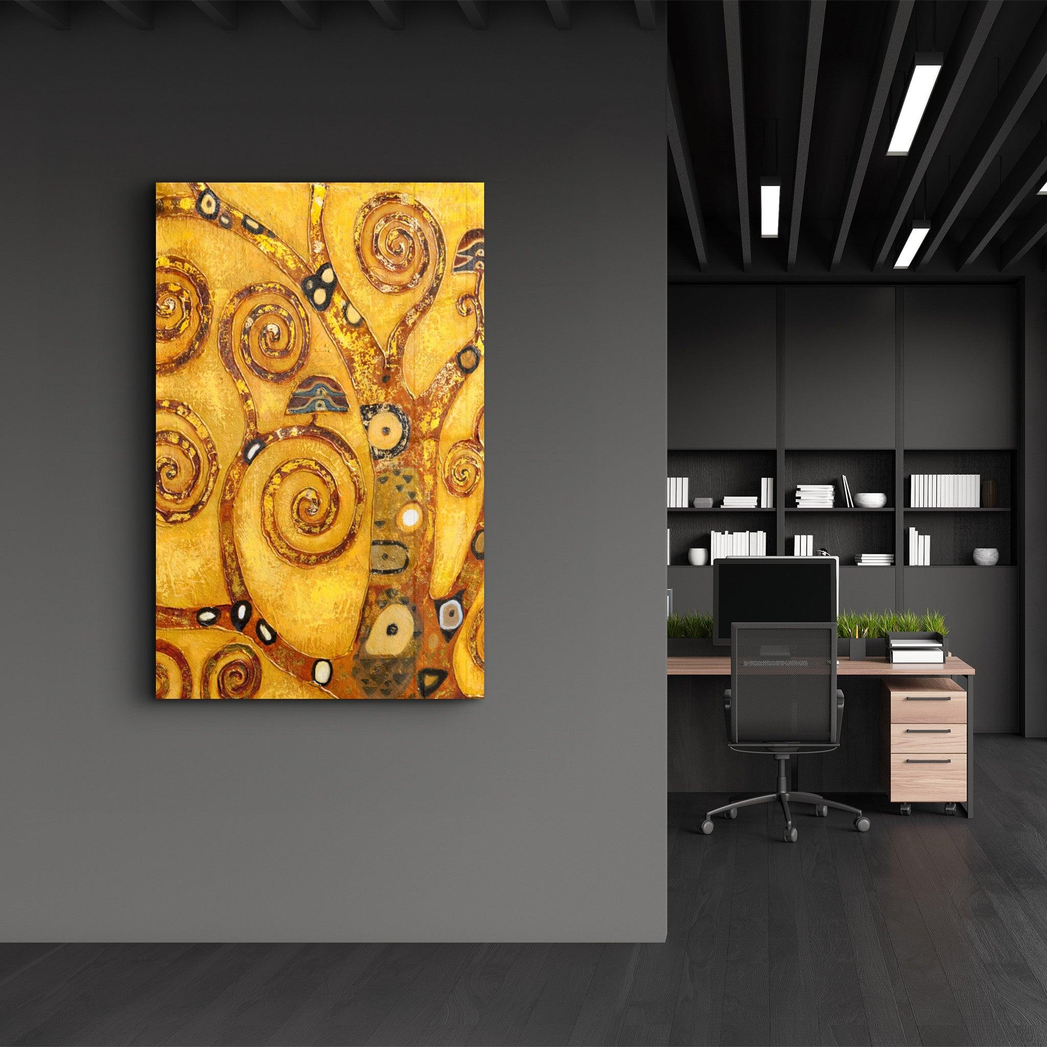 Abstract Golden Tree | Glass Wall Art - Artdesigna