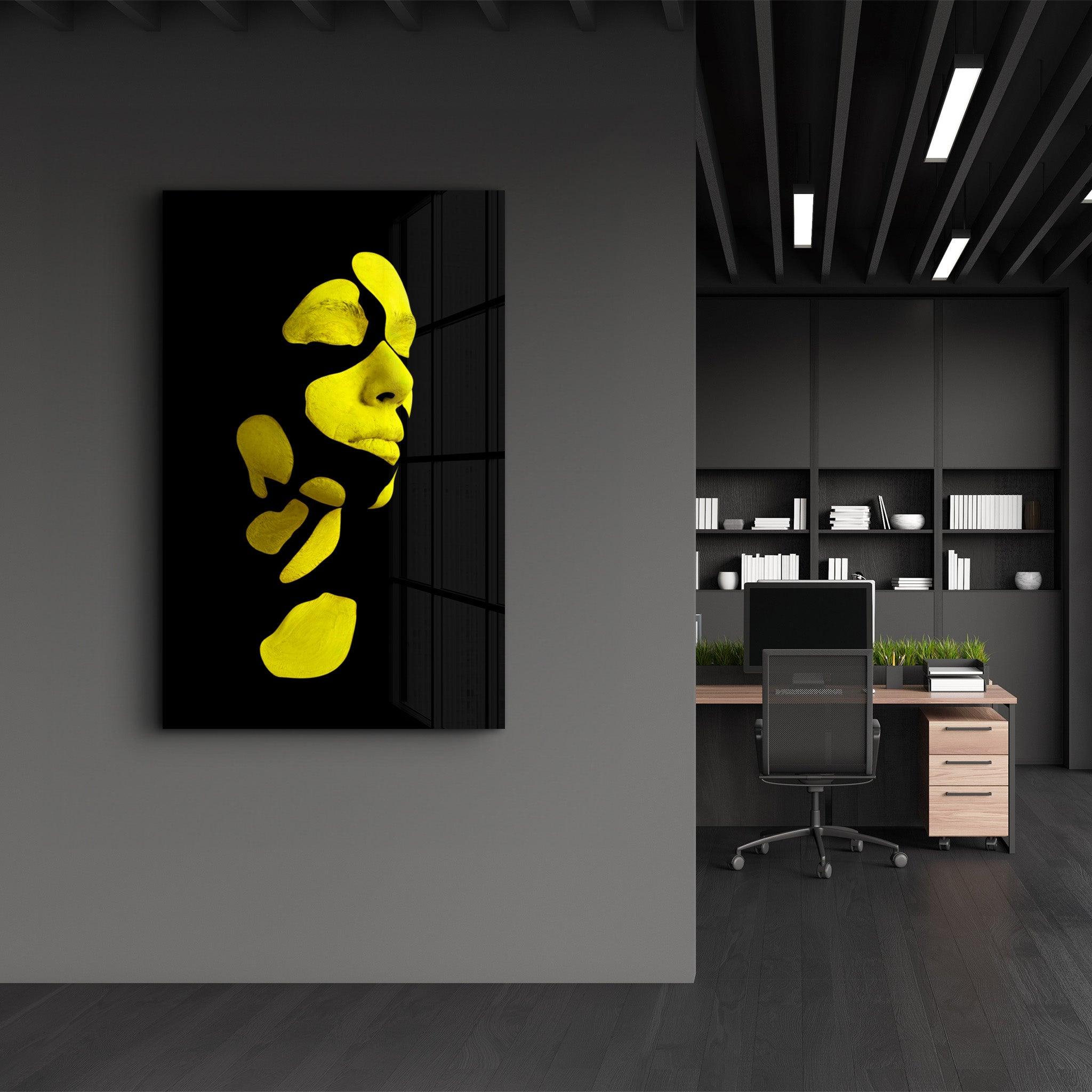 Mysterious Yellow Face | Glass Wall Art - Artdesigna