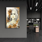 Silent Rose Woman Portrait | Glass Wall Art - Artdesigna