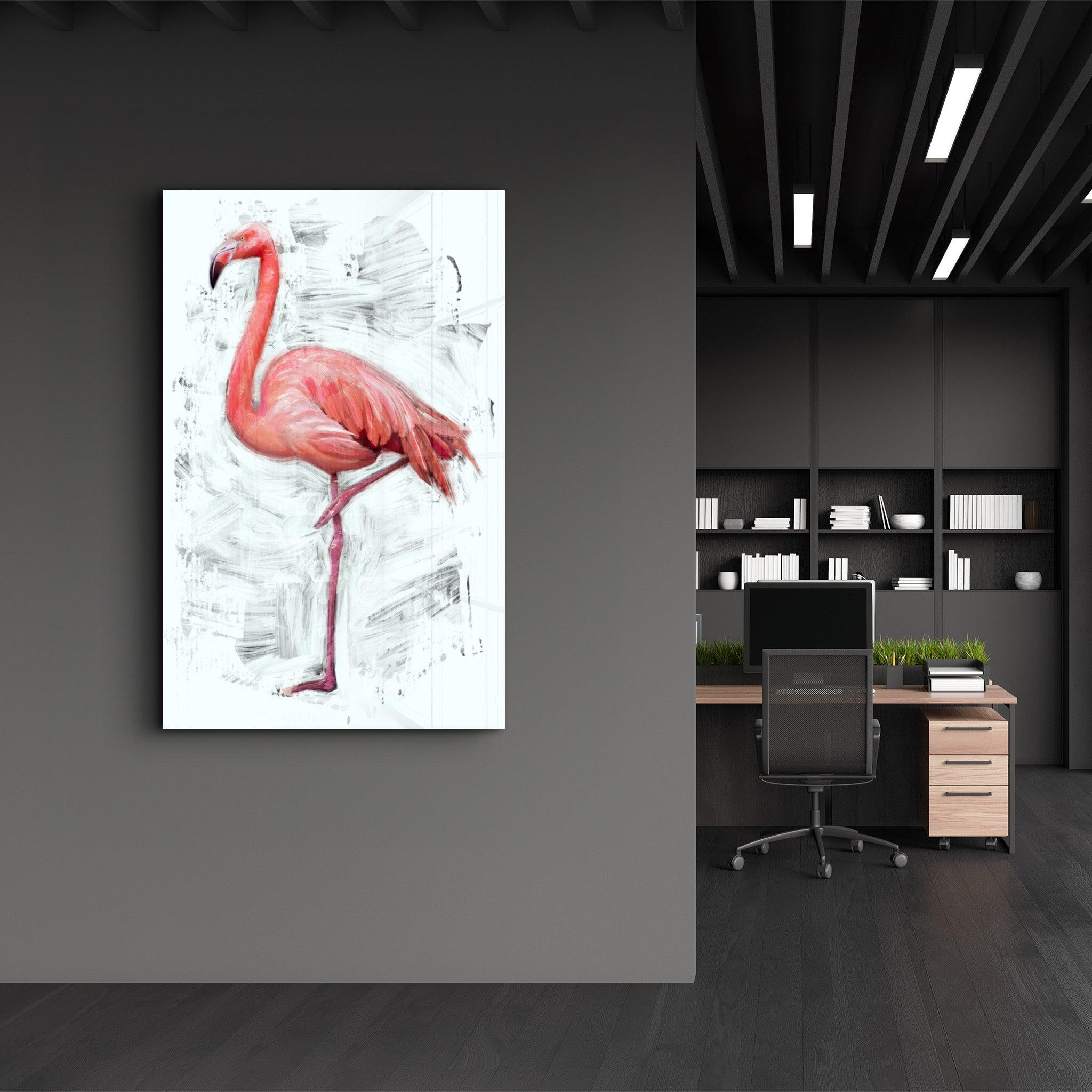 Abstract Flamingo | Glass Wall Art - Artdesigna