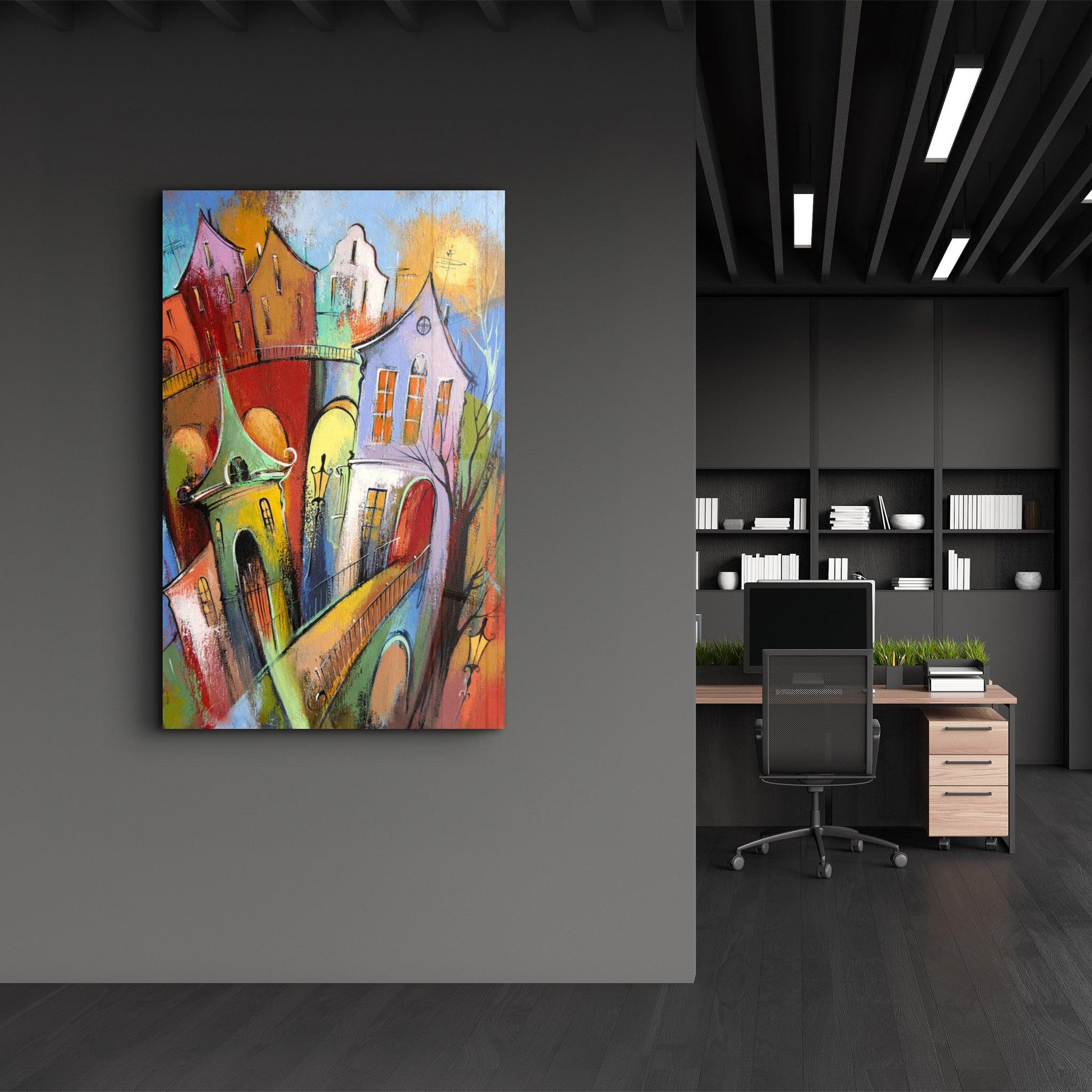 Oil Painting Dream Town | Glass Wall Art - Artdesigna