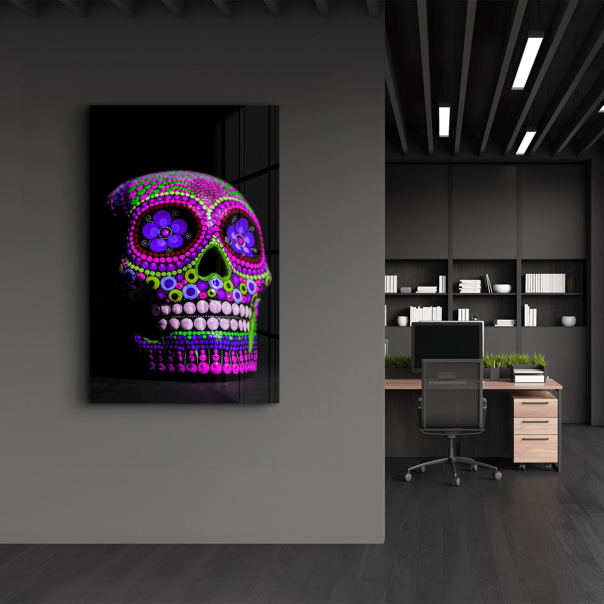 Sugar Skull -Mexican Skull V1 | Designers Collection Glass Wall Art - Artdesigna