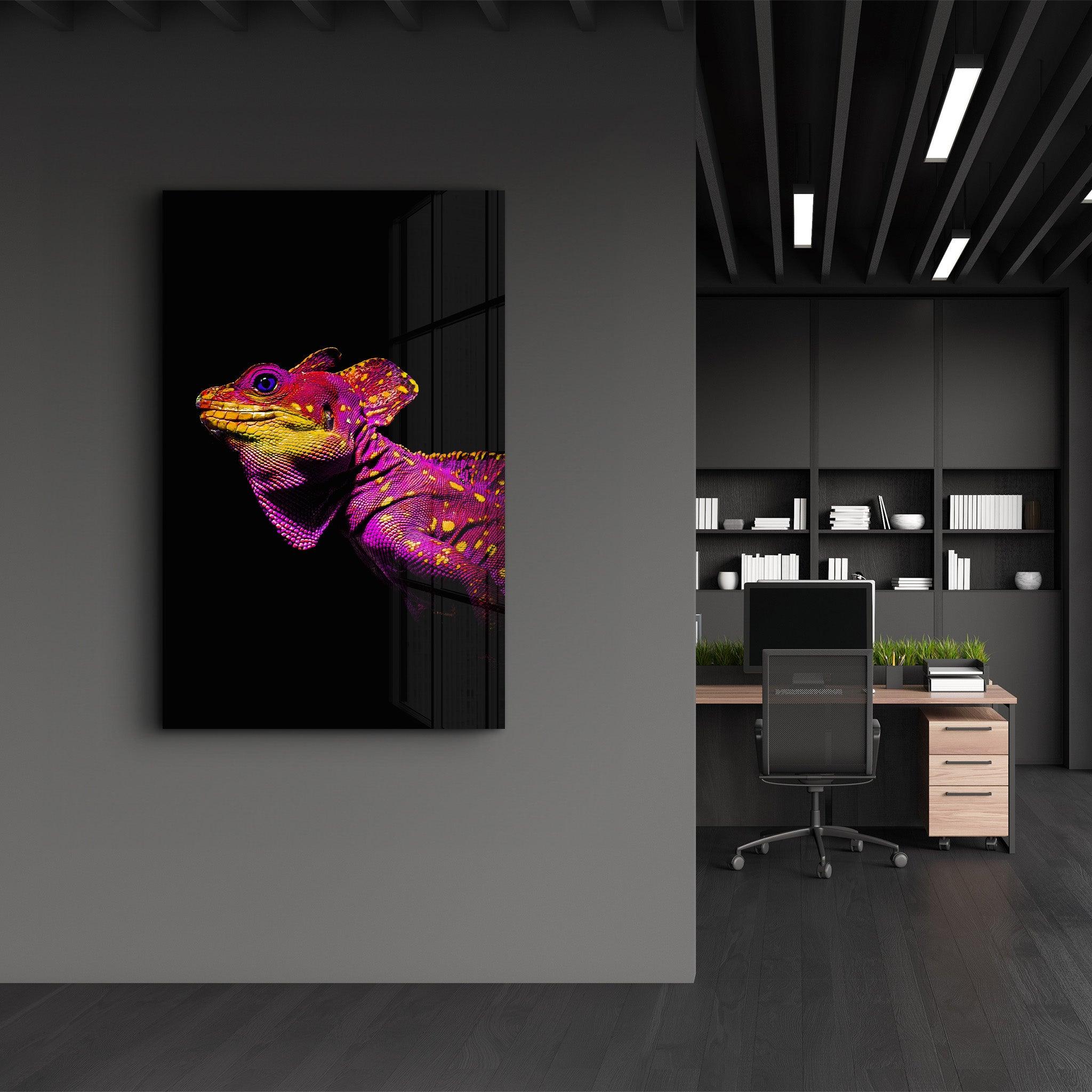 Iguana Magenta | Designer's Collection Glass Wall Art - Artdesigna