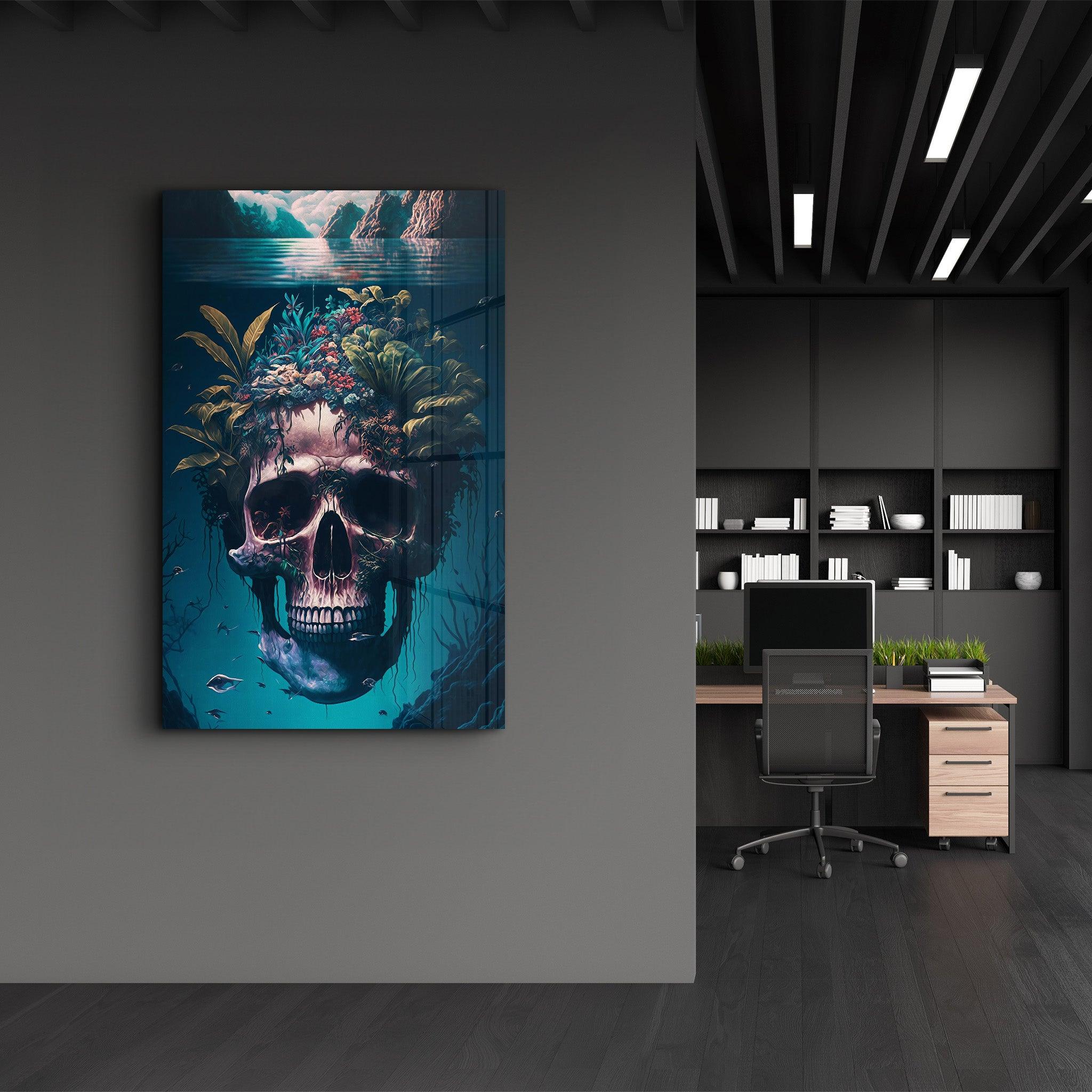 Skull in the Secret Sea | Secret World Collection Glass Wall Art - Artdesigna