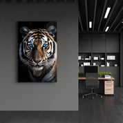 Blue Eyes - Tiger | Designers Collection Glass Wall Art - Artdesigna