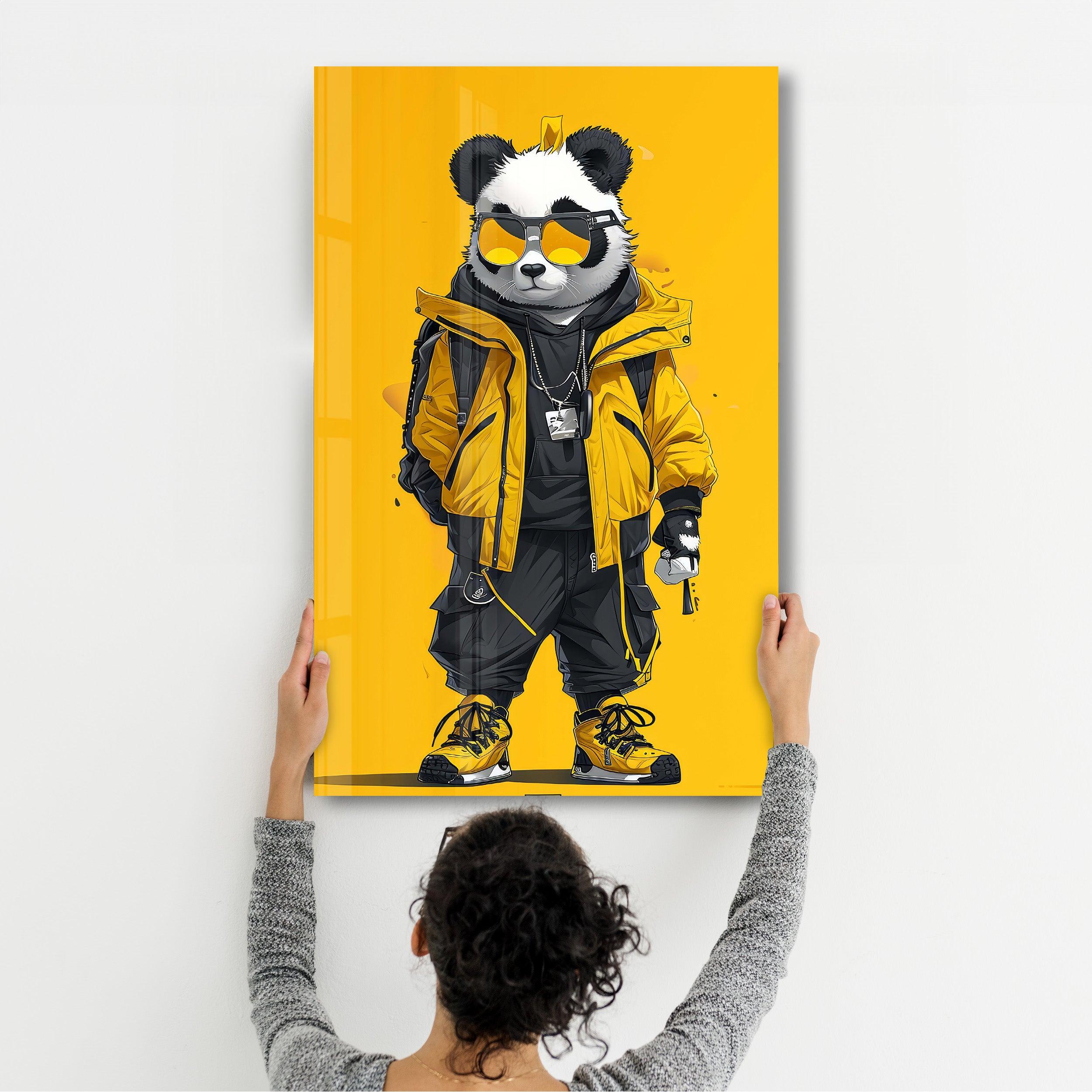 Stylish Panda - Glass Wall Art - Artdesigna