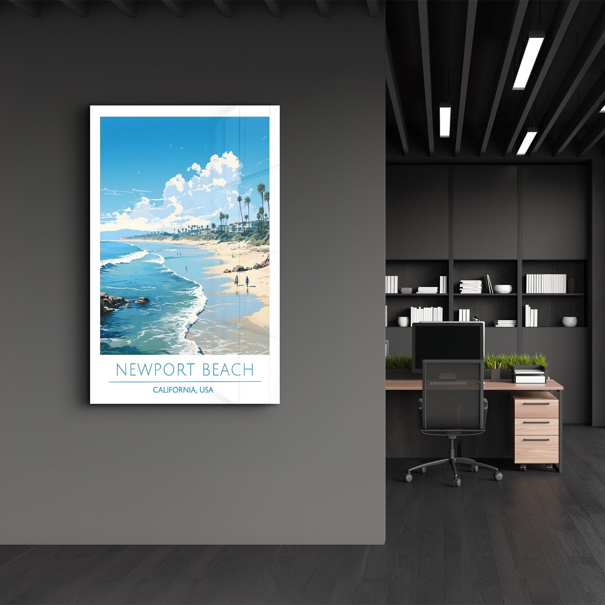 New Port Beach California-Travel Posters | Glass Wall Art - Artdesigna