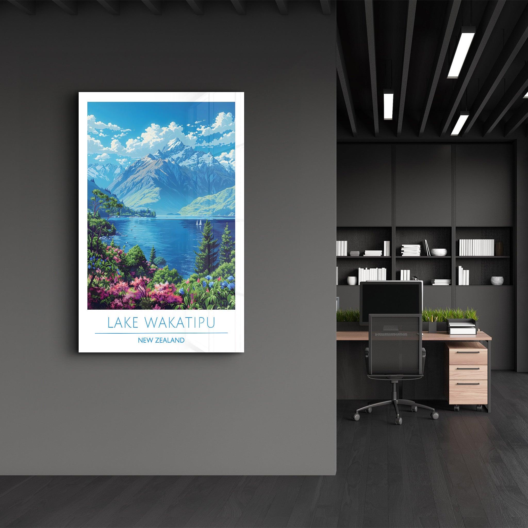 Lake Wakatipu New Zealand-Travel Posters | Glass Wall Art - Artdesigna