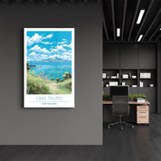 Lake Taupo New Zealand-Travel Posters | Glass Wall Art - Artdesigna